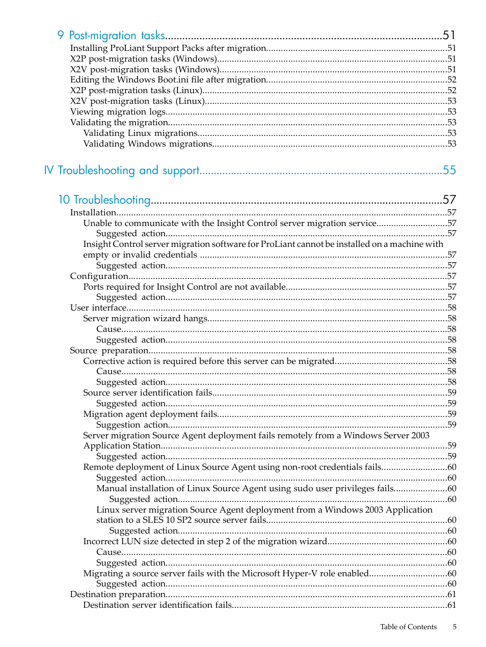 9 post-migration tasks, Iv troubleshooting and support 10 troubleshooting | HP Insight Control User Manual | Page 5 / 94