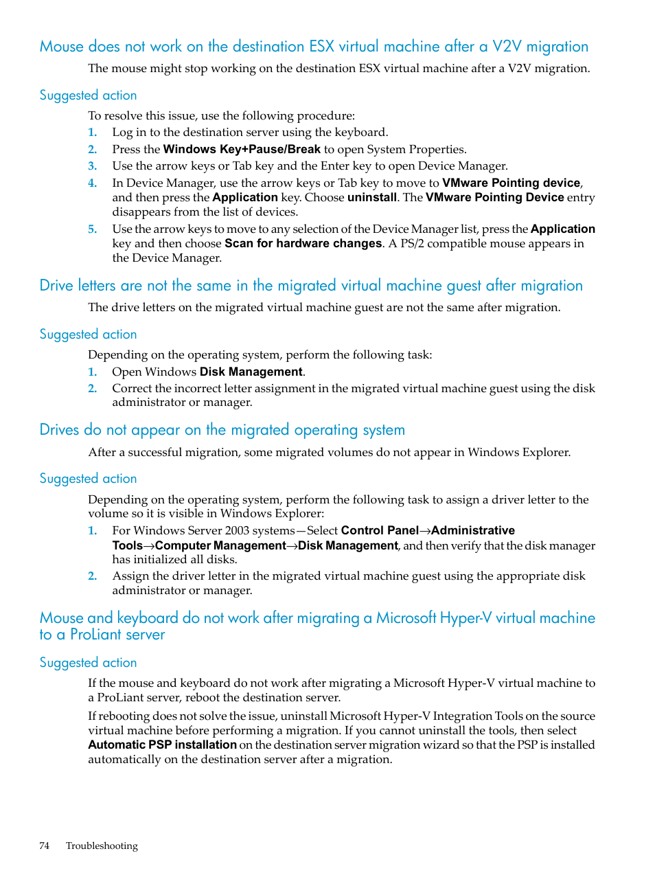 Suggested action | HP Insight Control User Manual | Page 74 / 94