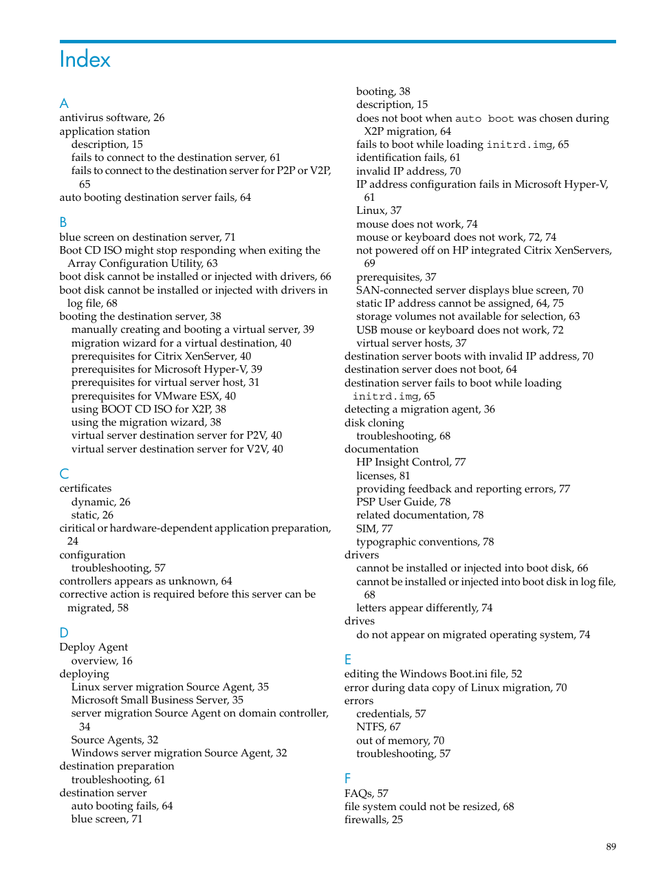 Index | HP Insight Control User Manual | Page 89 / 94