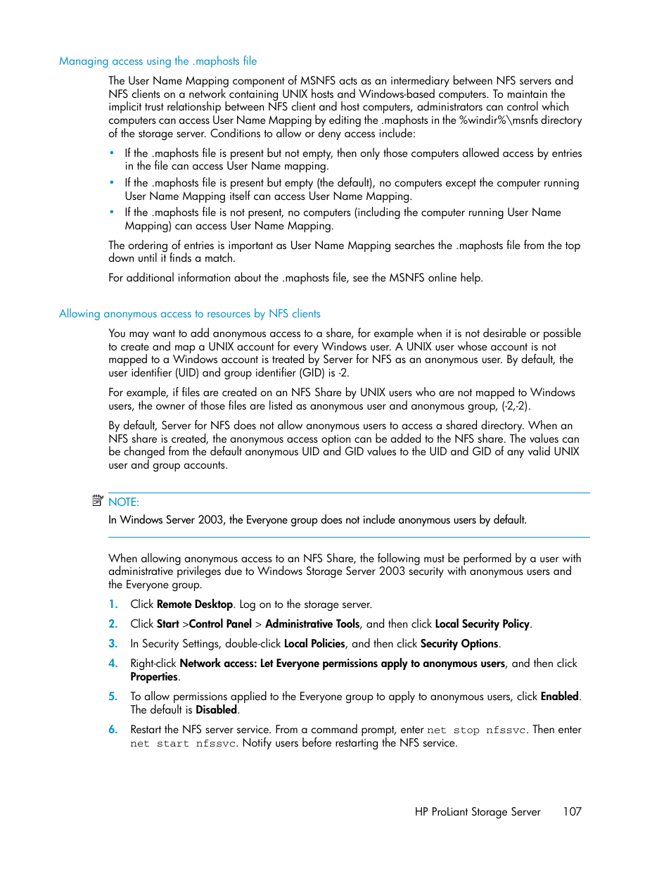 Managing access using the .maphosts file | HP ProLiant DL160 G5 Storage-Server User Manual | Page 107 / 174