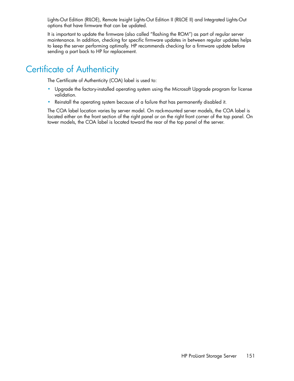 Certificate of authenticity | HP ProLiant DL160 G5 Storage-Server User Manual | Page 151 / 174