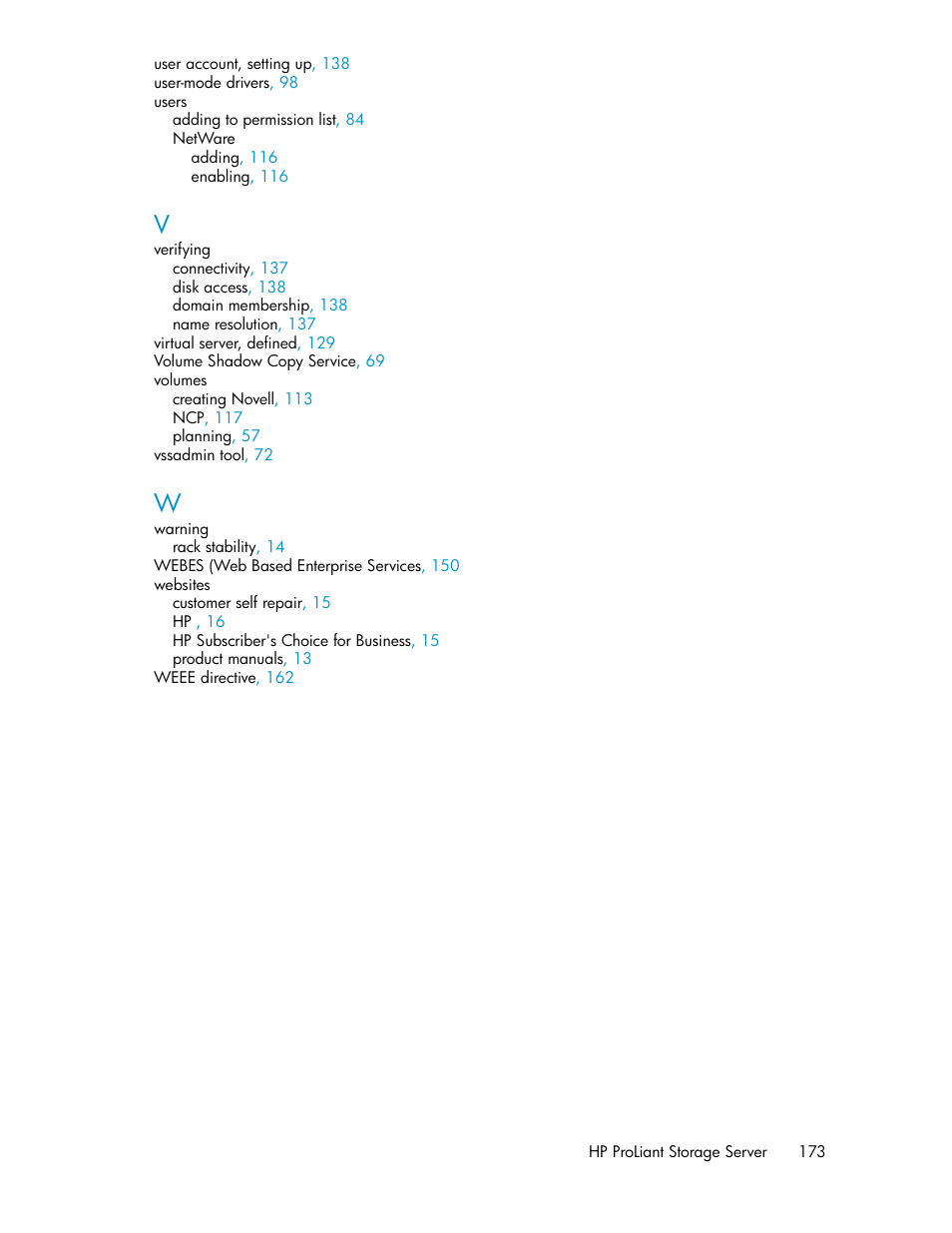 HP ProLiant DL160 G5 Storage-Server User Manual | Page 173 / 174