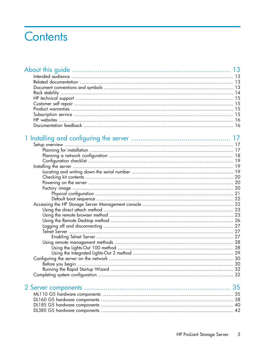 HP ProLiant DL160 G5 Storage-Server User Manual | Page 3 / 174