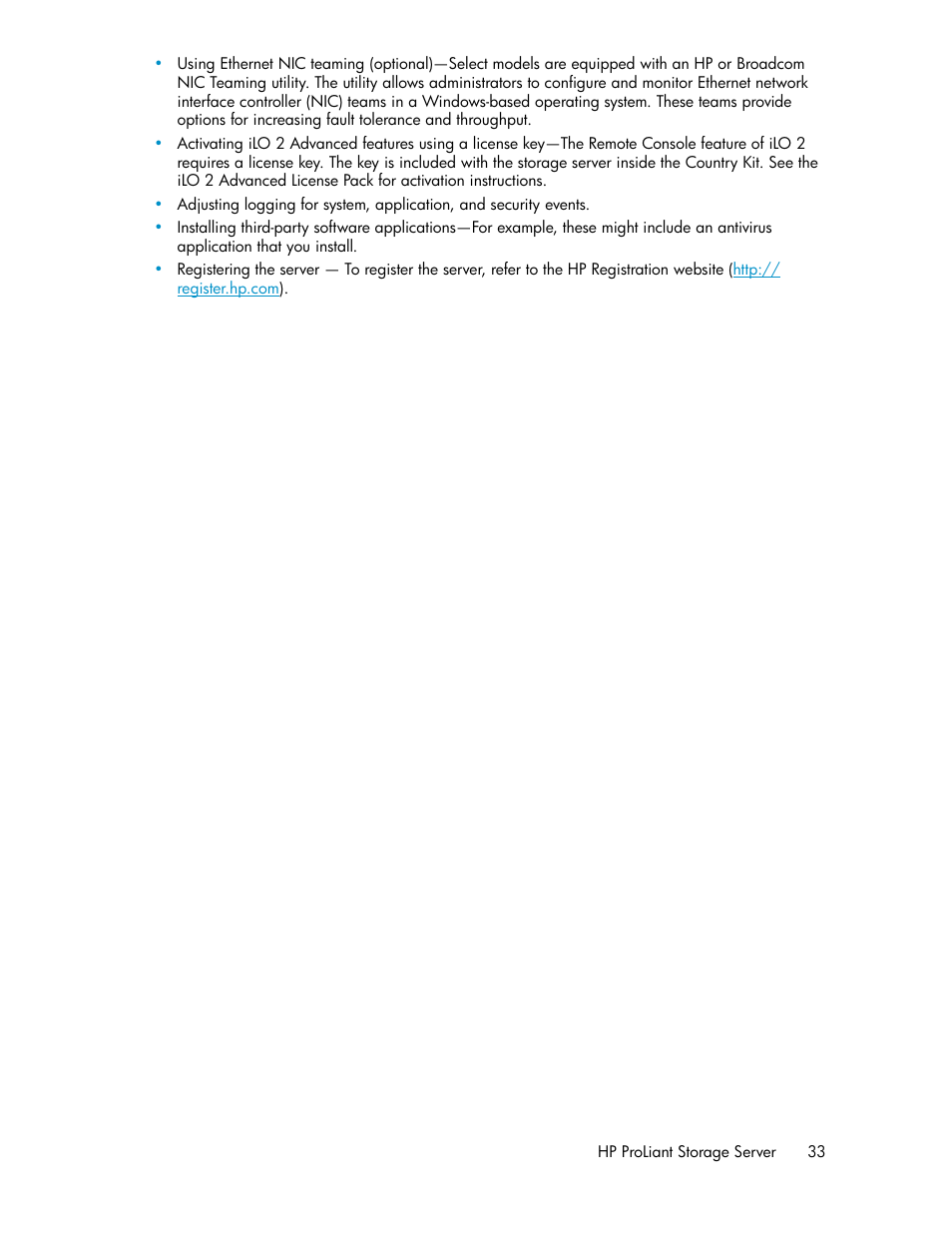 HP ProLiant DL160 G5 Storage-Server User Manual | Page 33 / 174