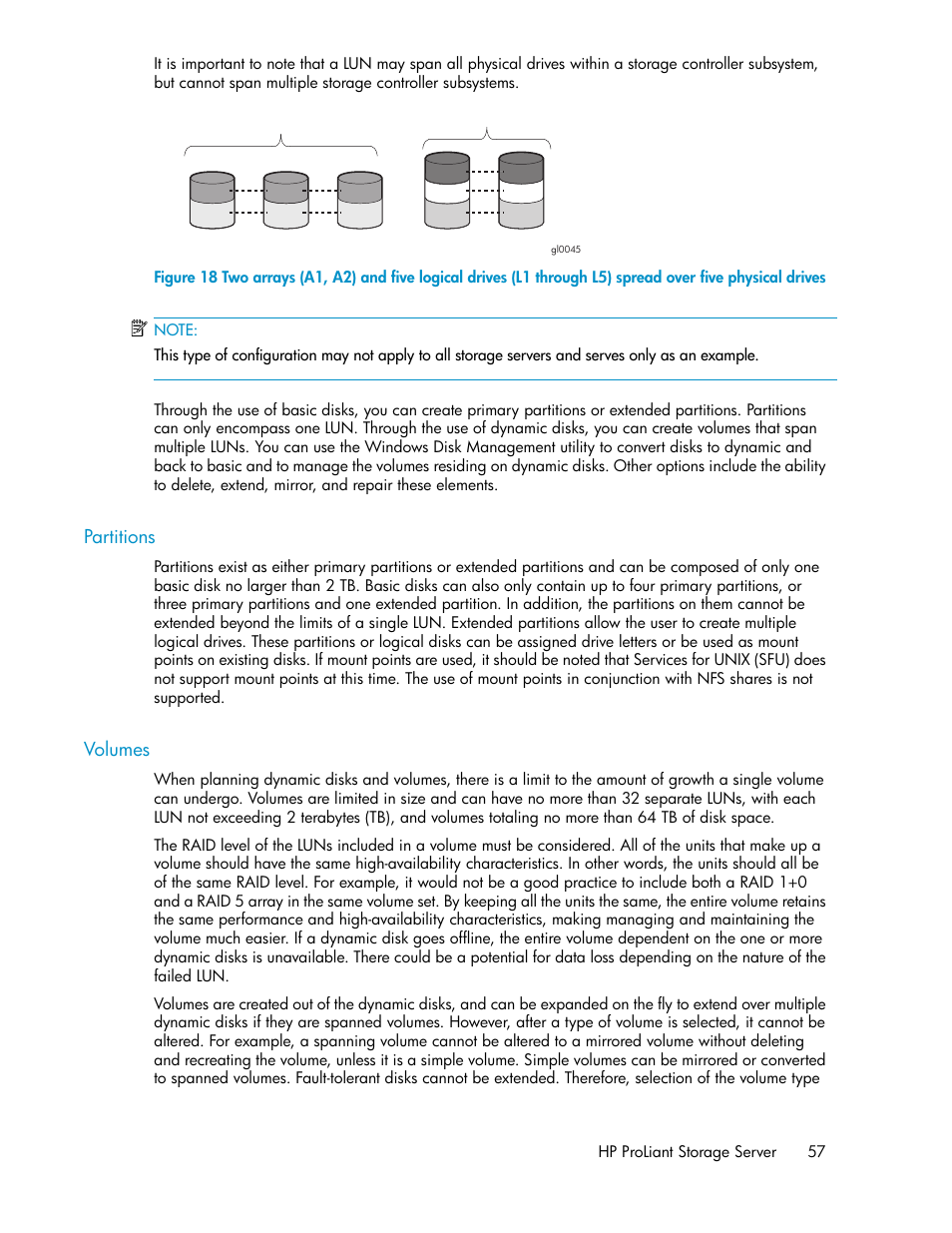 Partitions, Volumes, 57 volumes | HP ProLiant DL160 G5 Storage-Server User Manual | Page 57 / 174