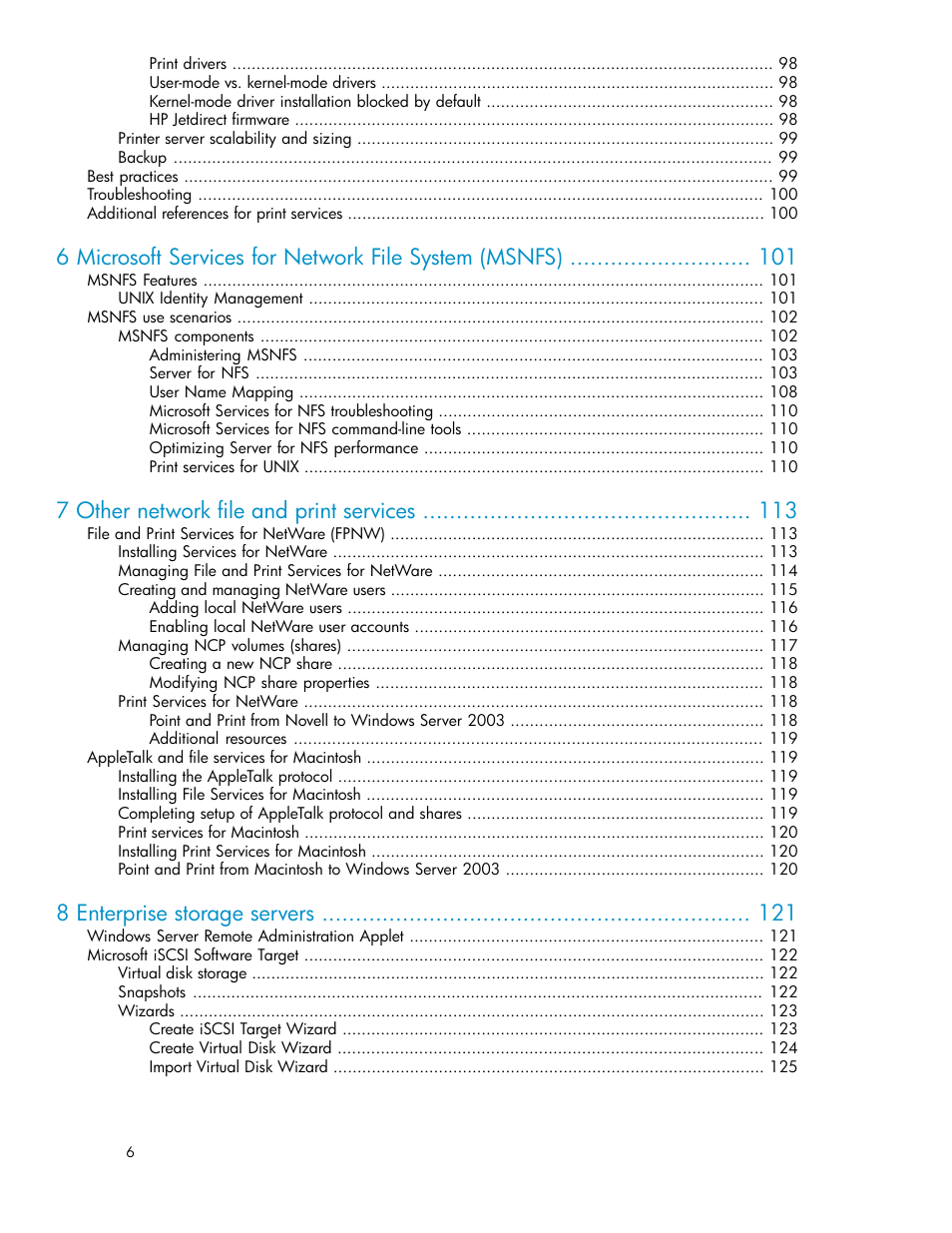 7 other network file and print services, 8 enterprise storage servers | HP ProLiant DL160 G5 Storage-Server User Manual | Page 6 / 174