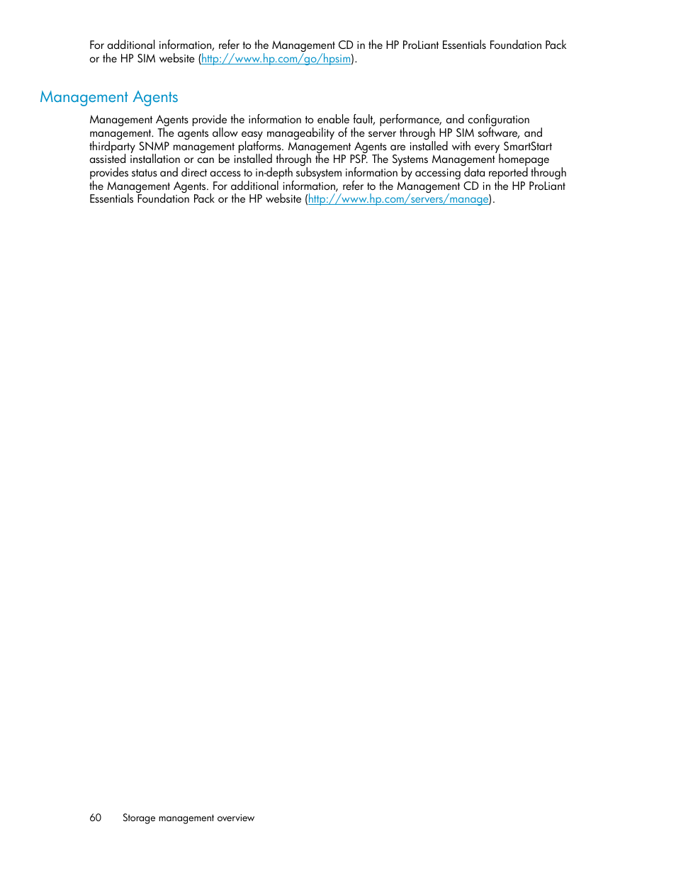 Management agents | HP ProLiant DL160 G5 Storage-Server User Manual | Page 60 / 174