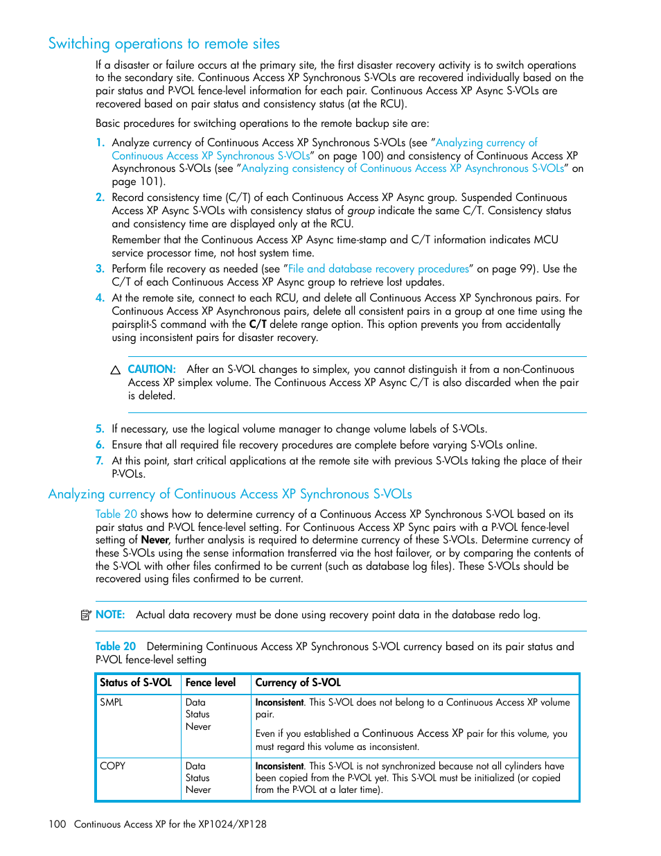 Switching operations to remote sites, El setting100 | HP XP Continuous Access Software User Manual | Page 100 / 108