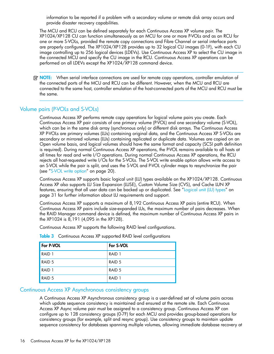 Volume pairs (p-vols and s-vols) | HP XP Continuous Access Software User Manual | Page 16 / 108