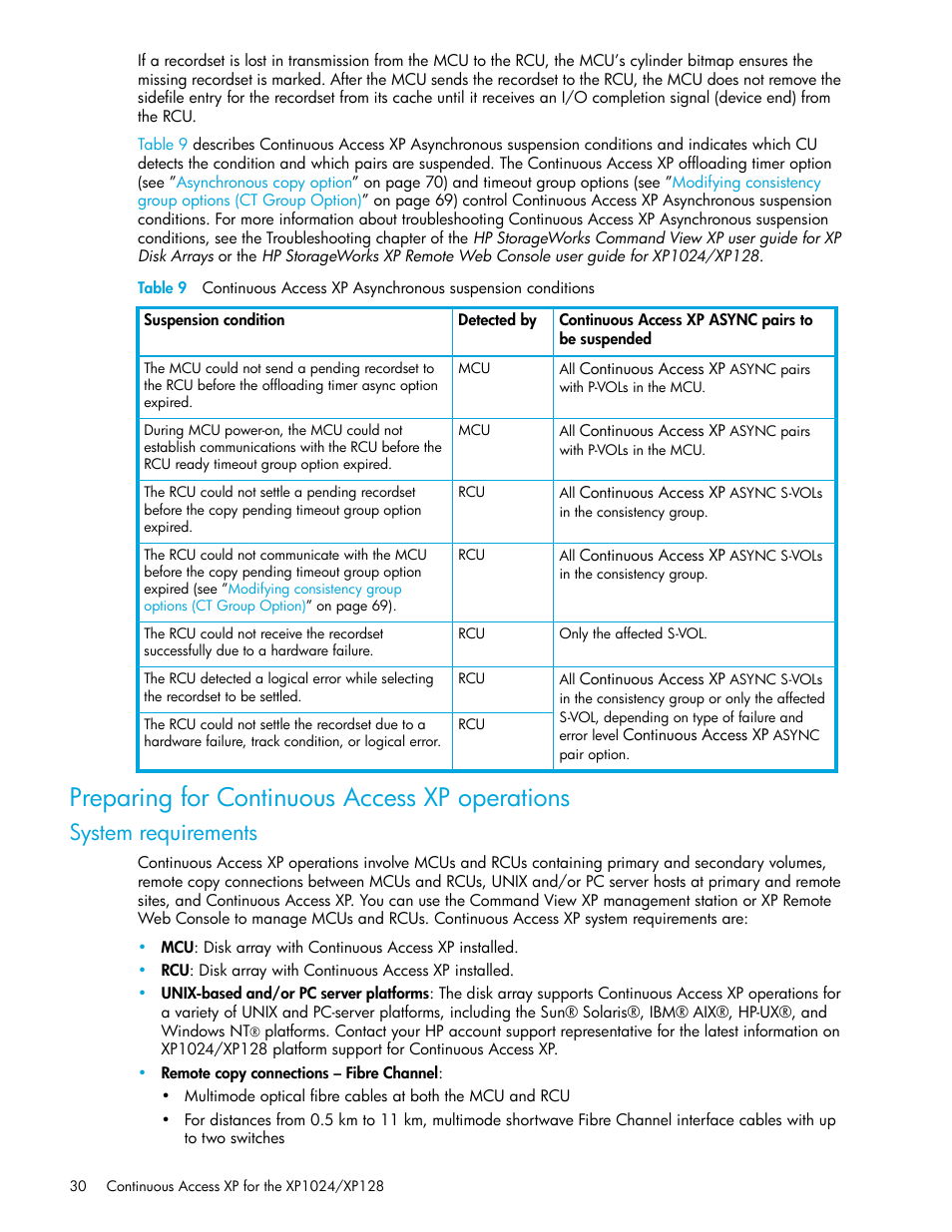 Preparing for continuous access xp operations, System requirements | HP XP Continuous Access Software User Manual | Page 30 / 108