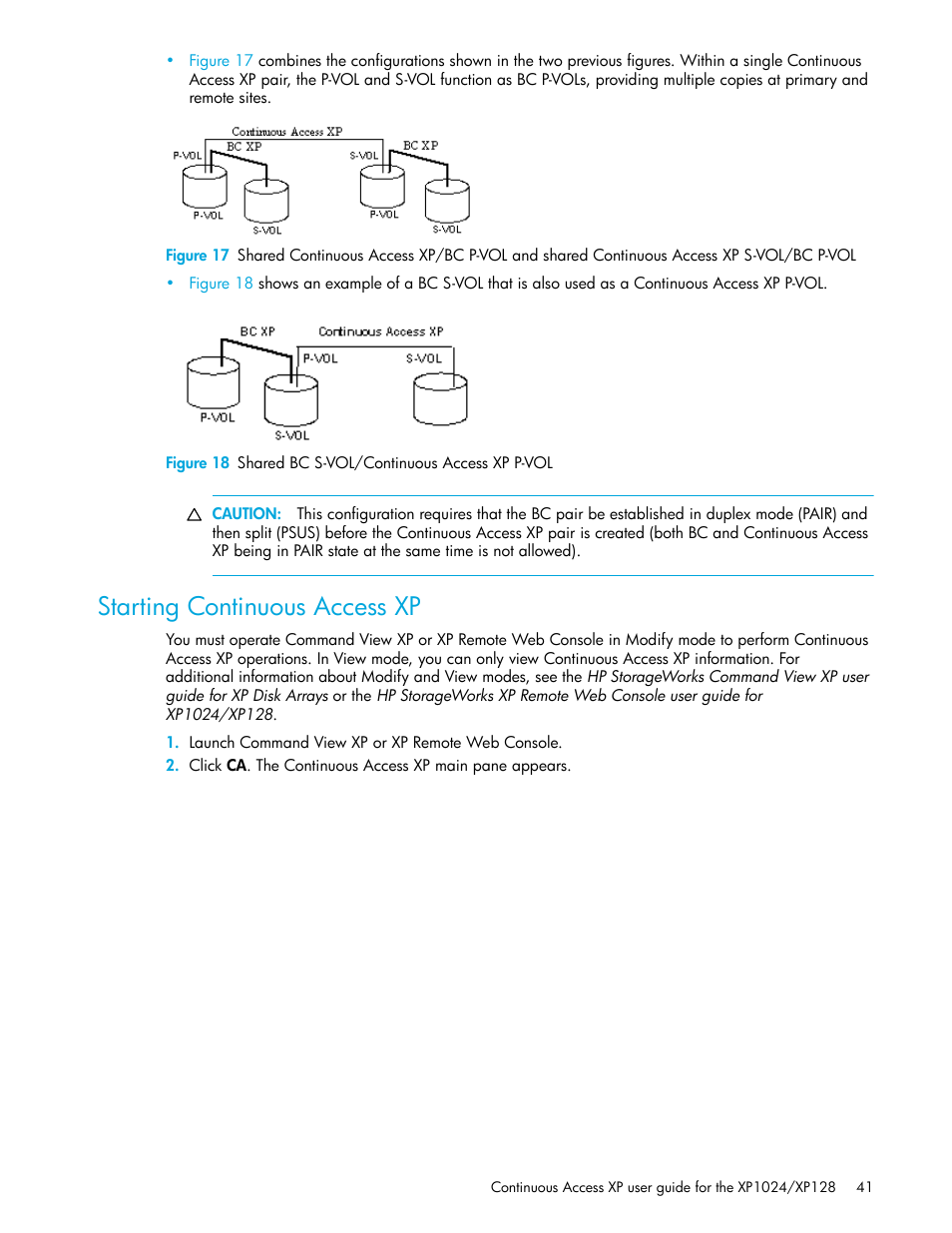 Starting continuous access xp, 18 shared bc s-vol/continuous access xp p-vol, Figure 18 | HP XP Continuous Access Software User Manual | Page 41 / 108