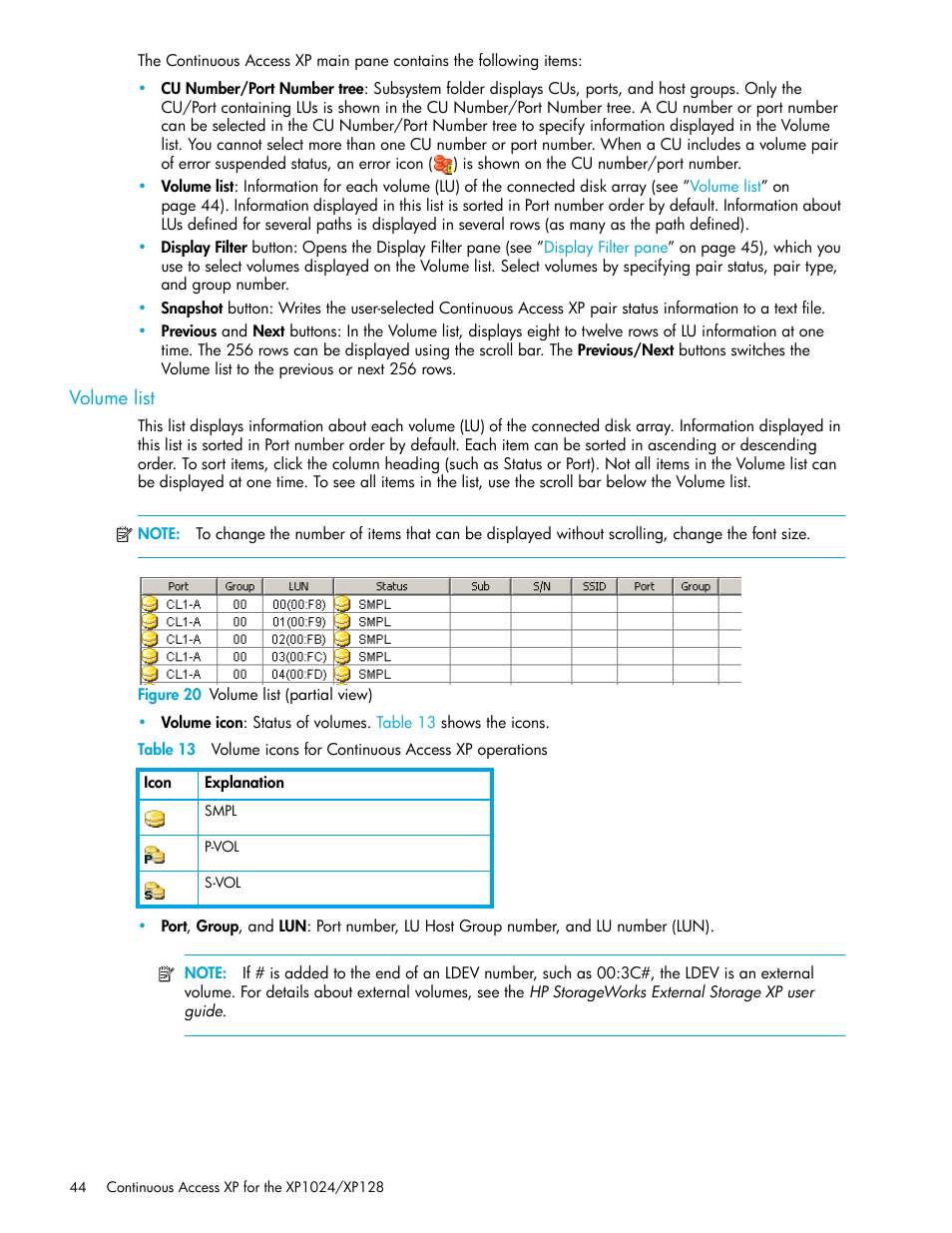 Volume list, Figure 20 volume list (partial view), 20 volume list (partial view) | HP XP Continuous Access Software User Manual | Page 44 / 108