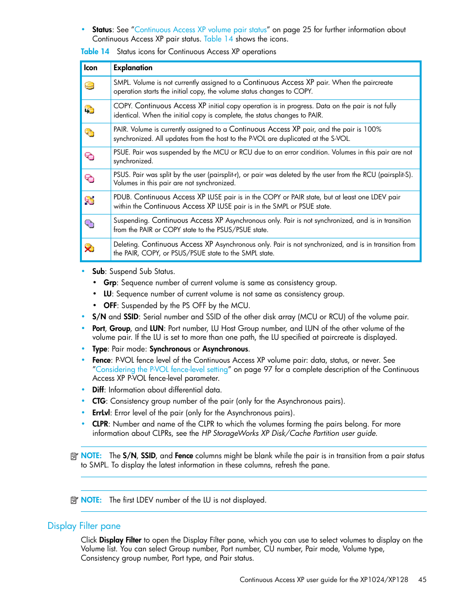 Display filter pane | HP XP Continuous Access Software User Manual | Page 45 / 108