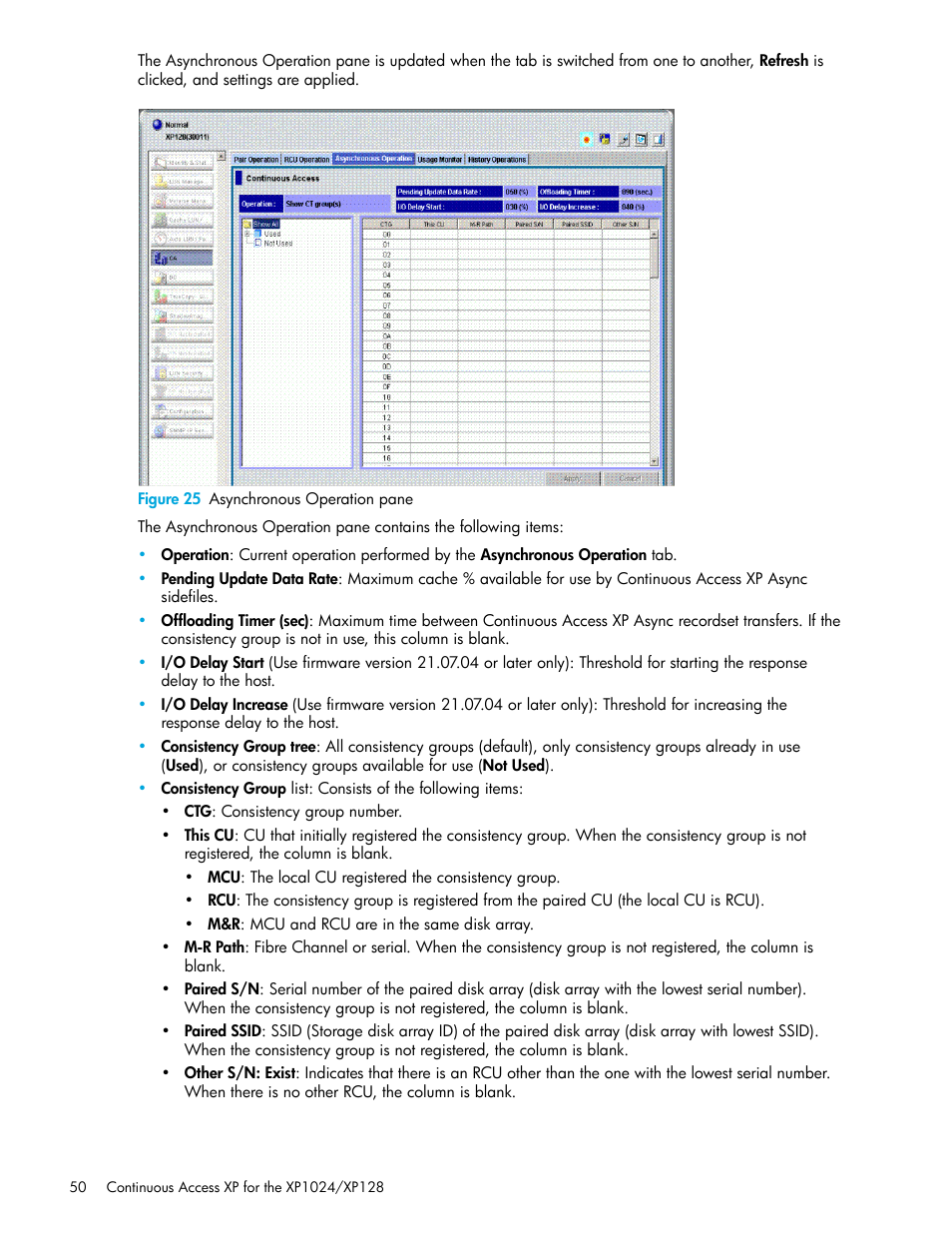 Figure 25 asynchronous operation pane, 25 asynchronous operation pane | HP XP Continuous Access Software User Manual | Page 50 / 108