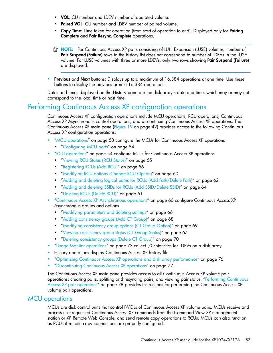 Mcu operations | HP XP Continuous Access Software User Manual | Page 53 / 108