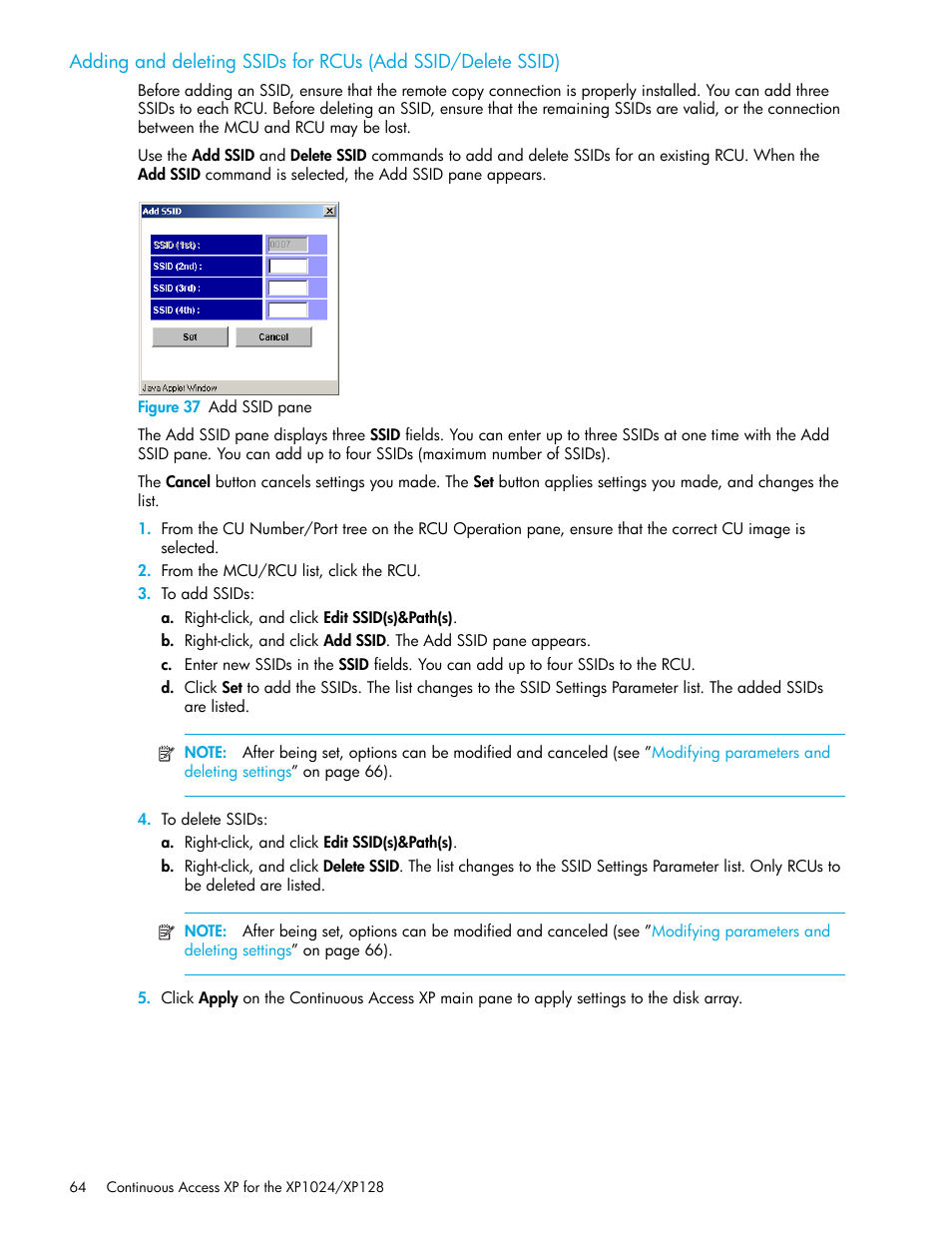 Figure 37 add ssid pane, 37 add ssid pane | HP XP Continuous Access Software User Manual | Page 64 / 108