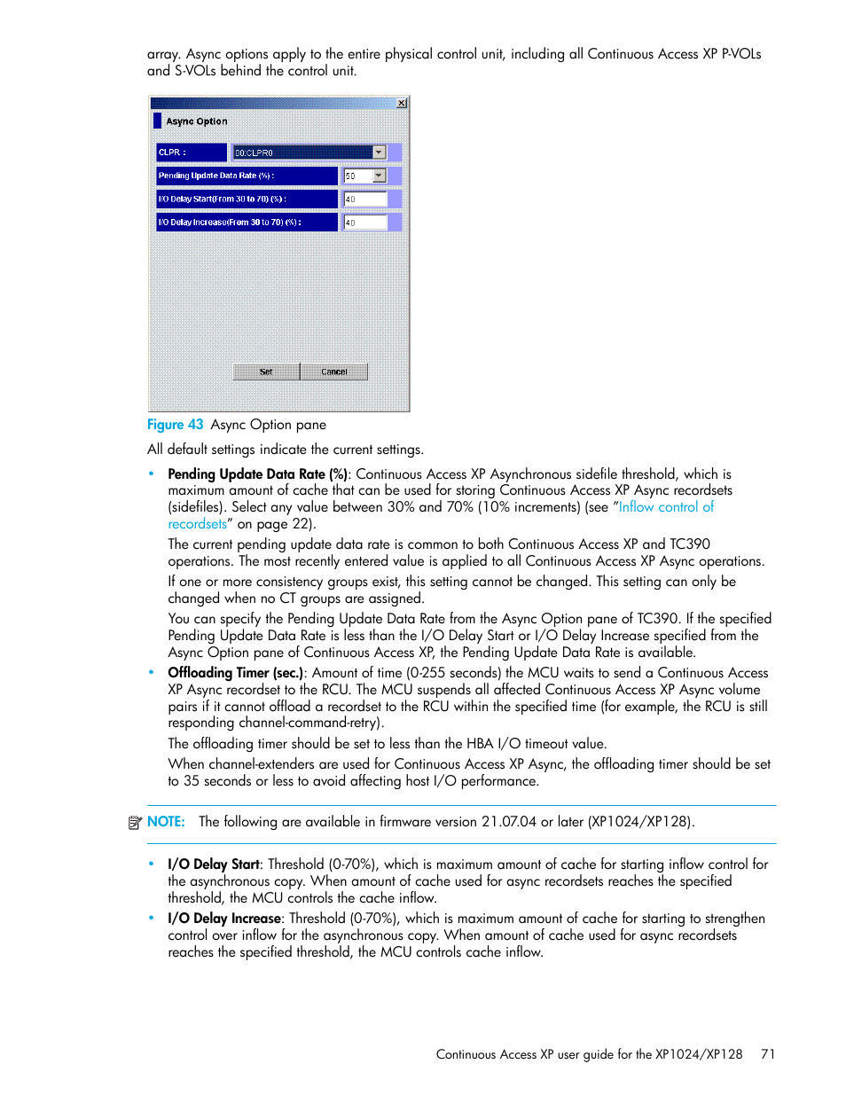 Figure 43 async option pane, 43 async option pane | HP XP Continuous Access Software User Manual | Page 71 / 108