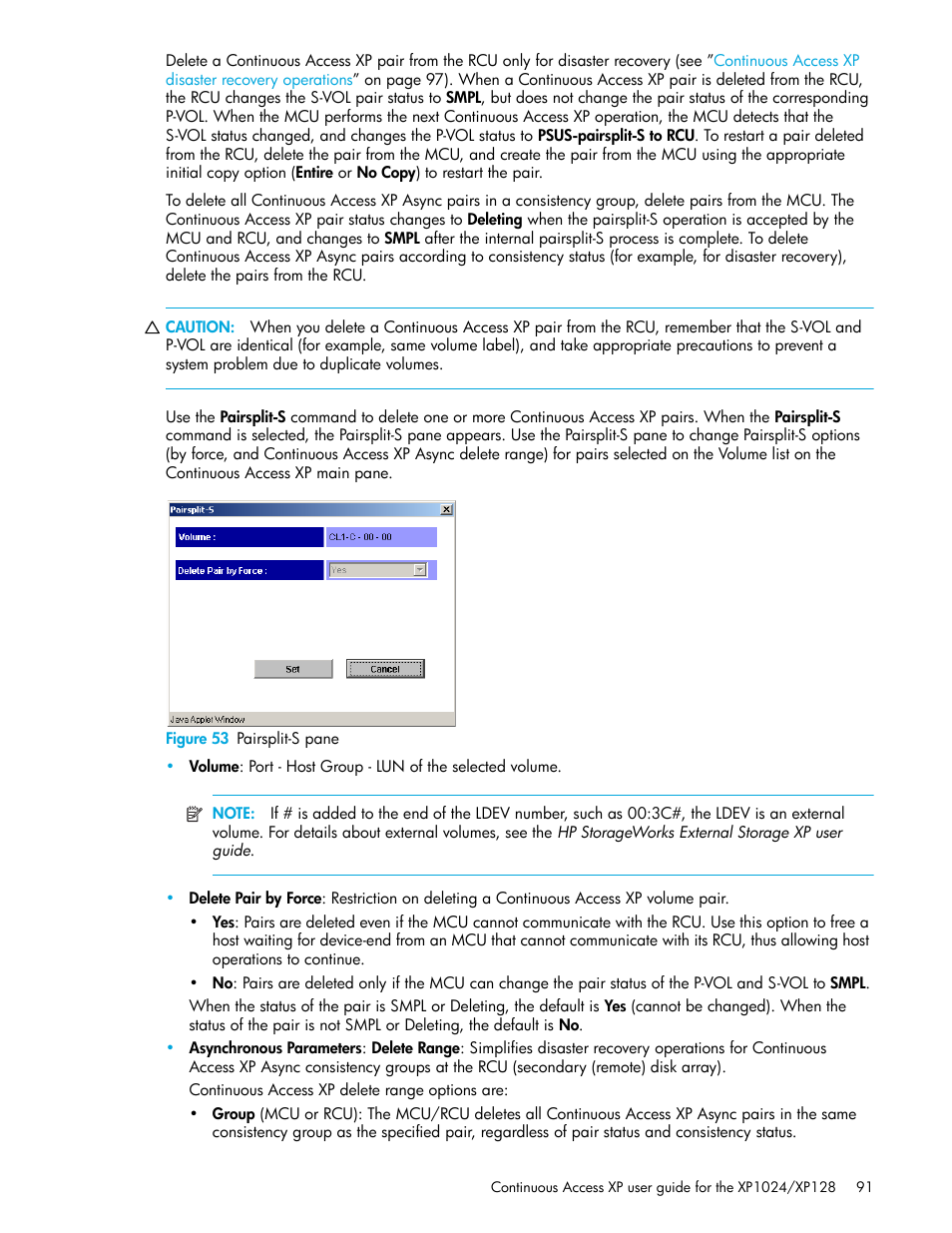 Figure 53 pairsplit-s pane, 53 pairsplit-s pane | HP XP Continuous Access Software User Manual | Page 91 / 108