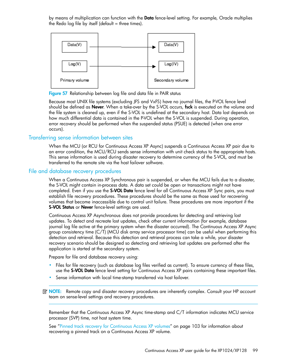 Transferring sense information between sites, File and database recovery procedures | HP XP Continuous Access Software User Manual | Page 99 / 108