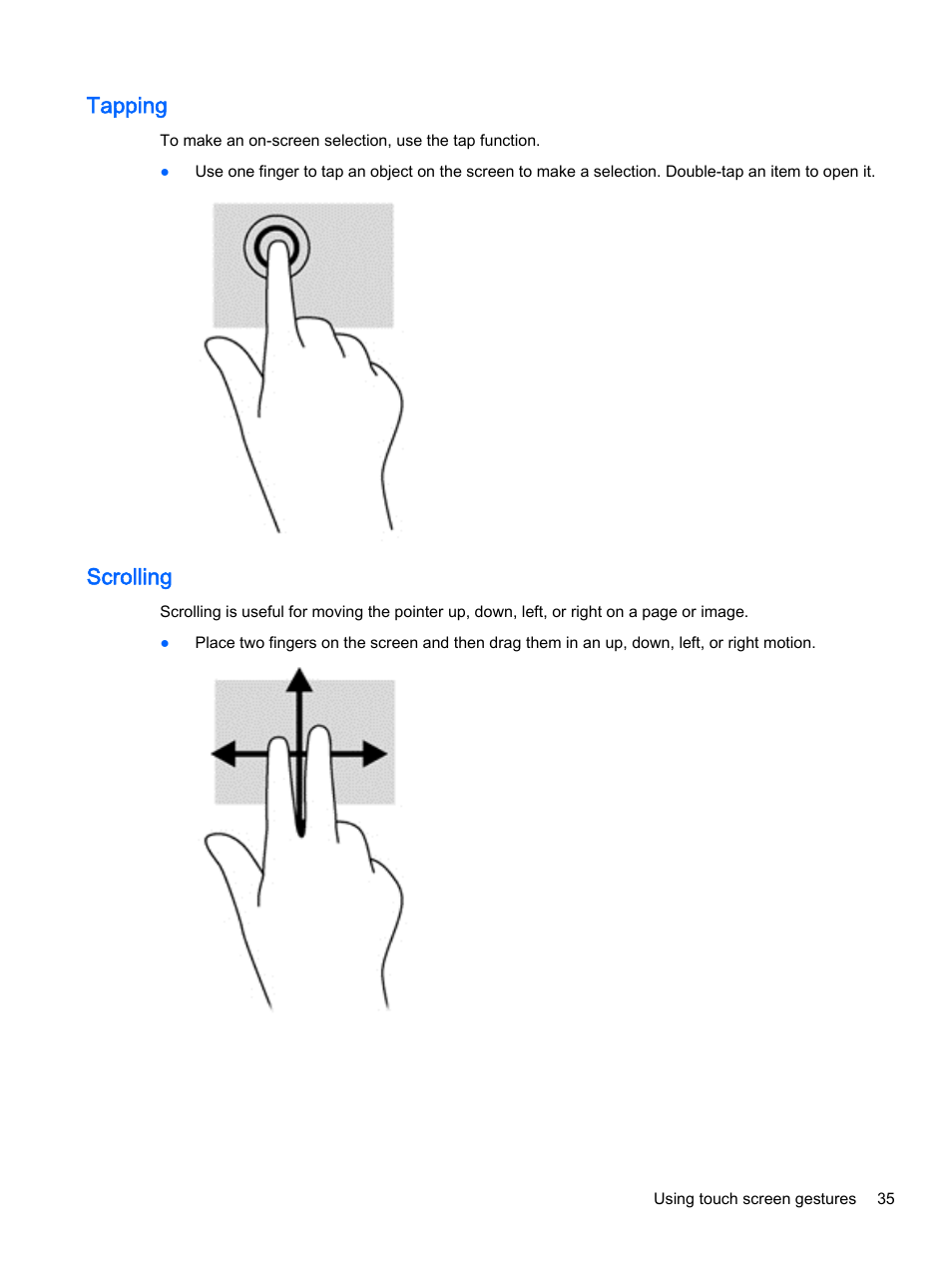 Tapping, Scrolling, Tapping scrolling | HP Pavilion 13-a010dx x360 Convertible PC User Manual | Page 43 / 75