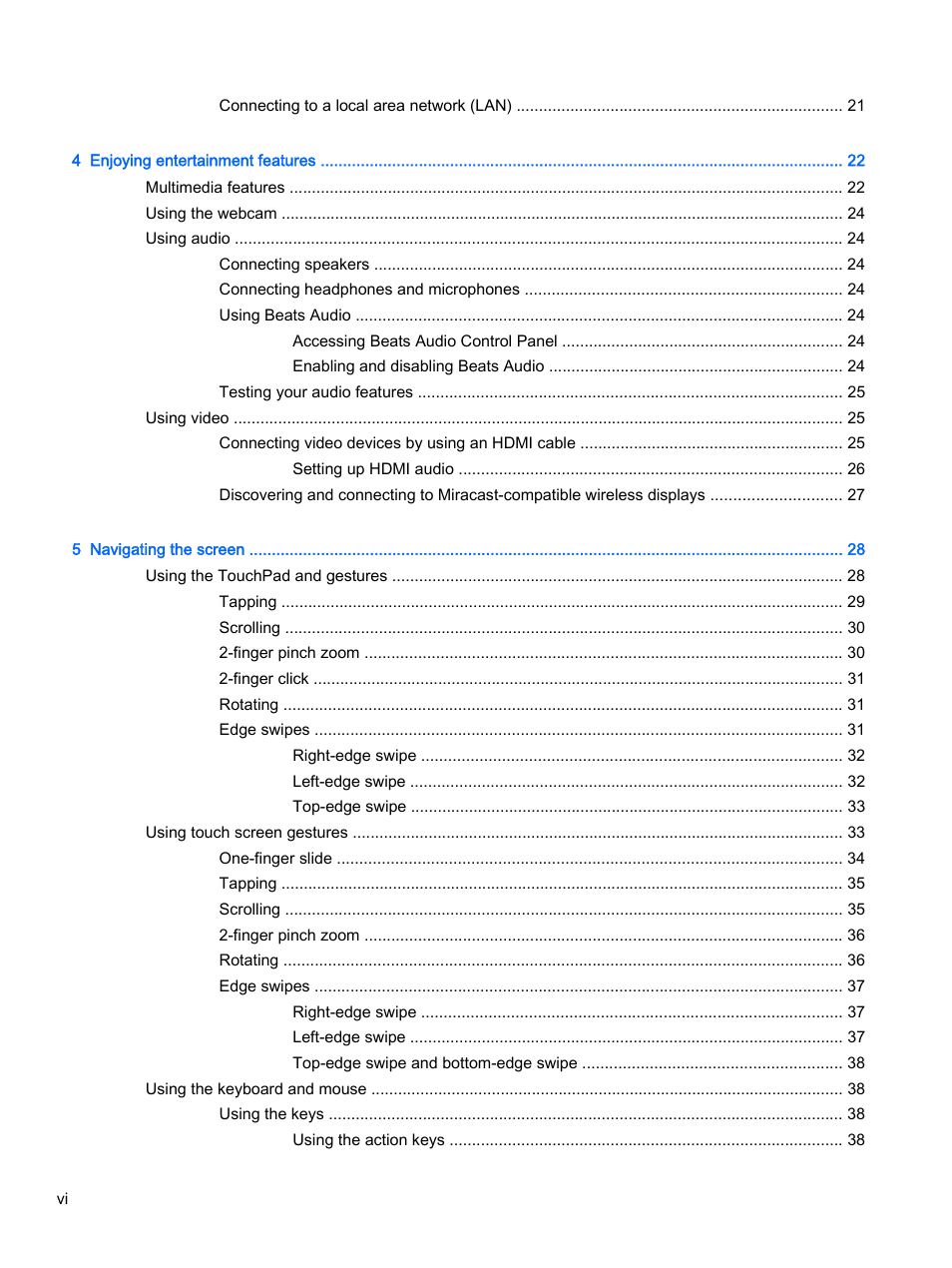 HP Pavilion 13-a010dx x360 Convertible PC User Manual | Page 6 / 75