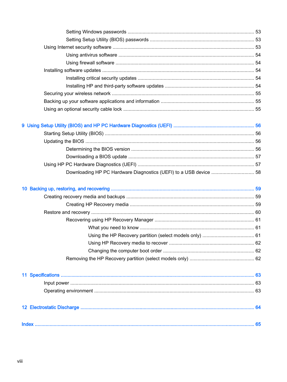 HP Pavilion 13-a010dx x360 Convertible PC User Manual | Page 8 / 75