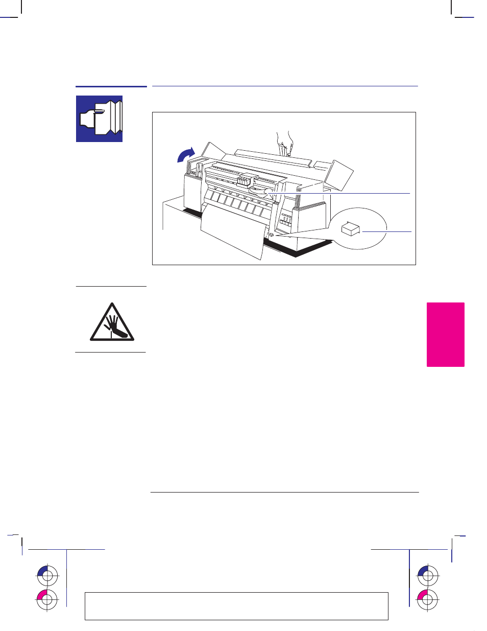 Clearing a media jam | HP Designjet 350c Printer User Manual | Page 135 / 184