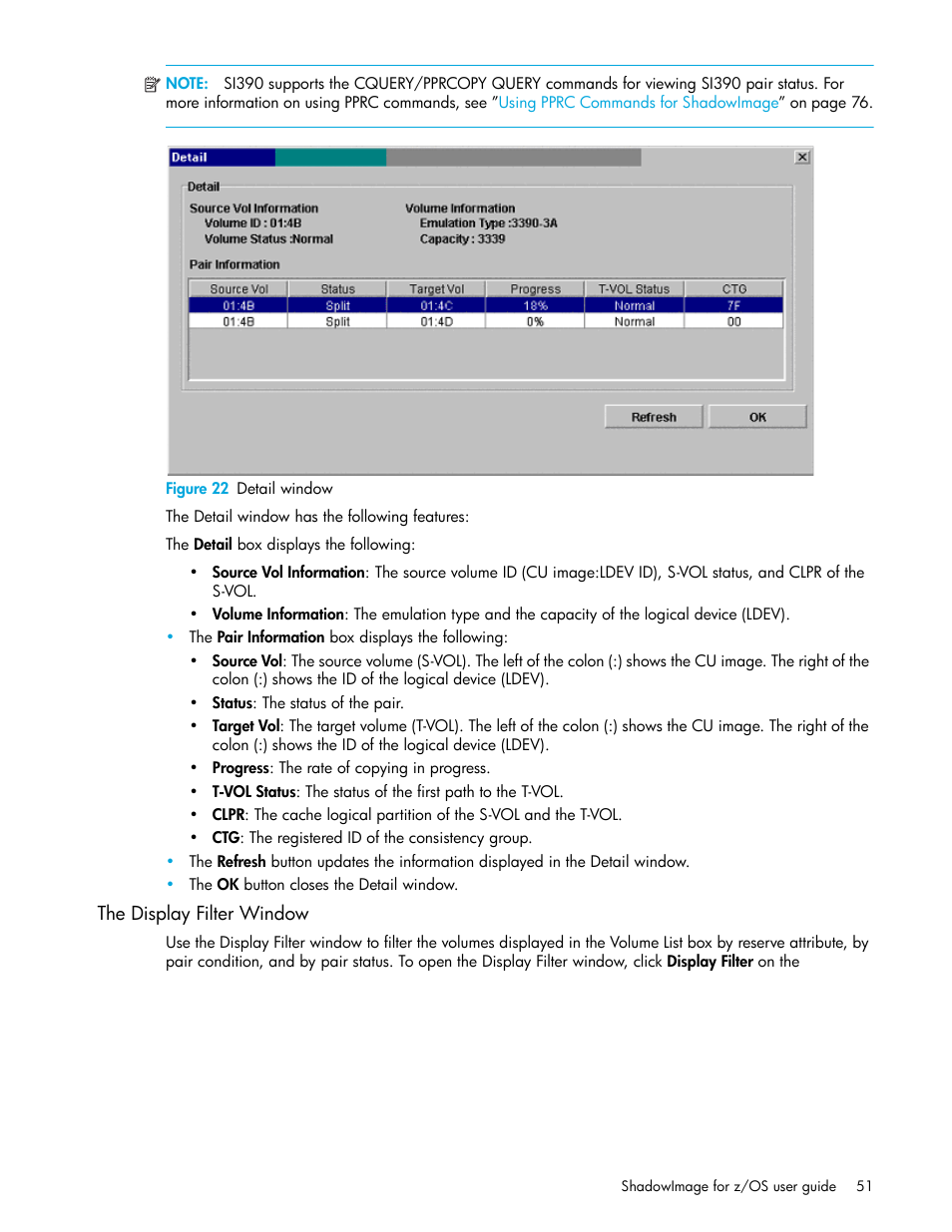 Figure 22 detail window, The display filter window, 22 detail window | HP XP Business Copy Software User Manual | Page 51 / 178