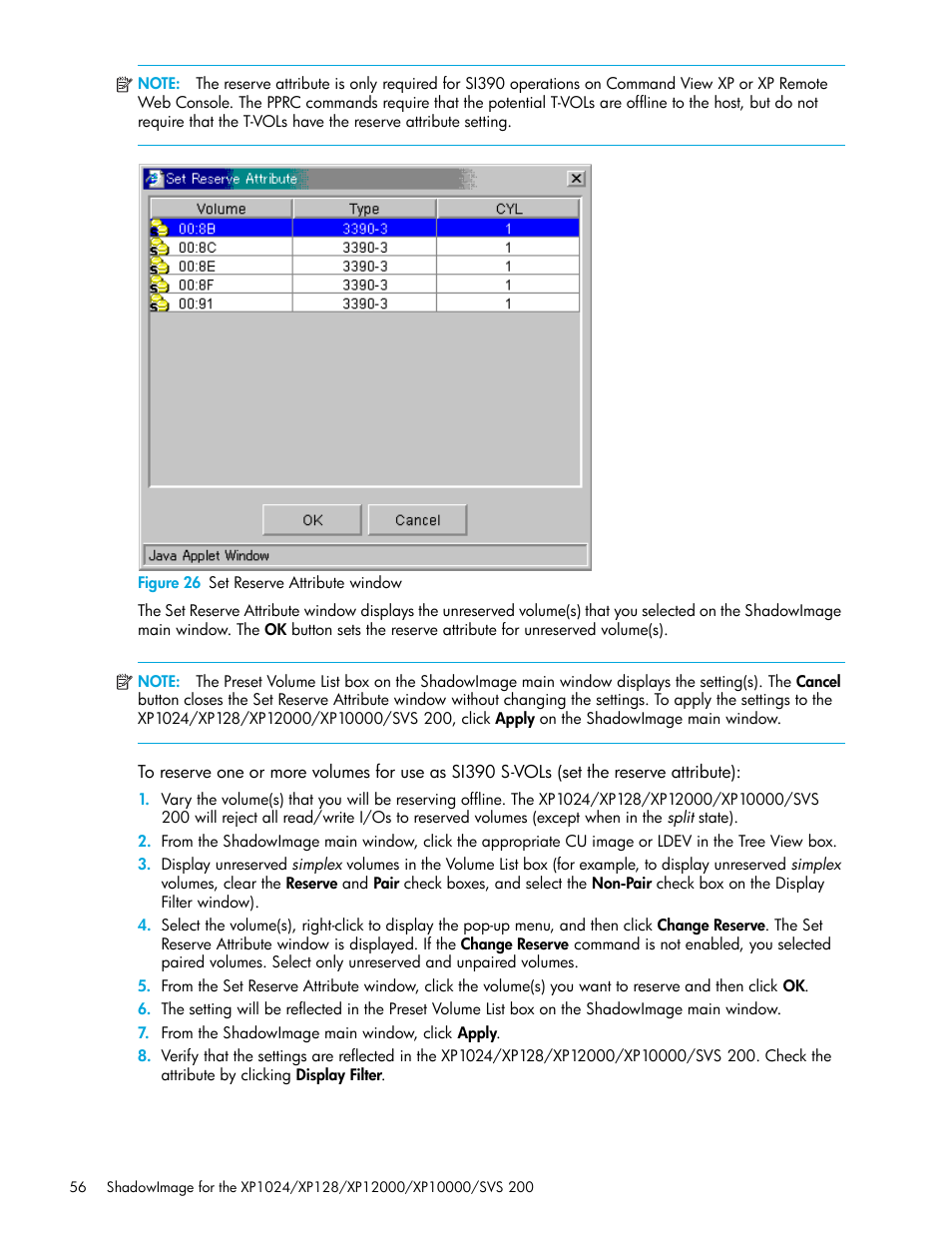 Figure 26 set reserve attribute window, 26 set reserve attribute window | HP XP Business Copy Software User Manual | Page 56 / 178