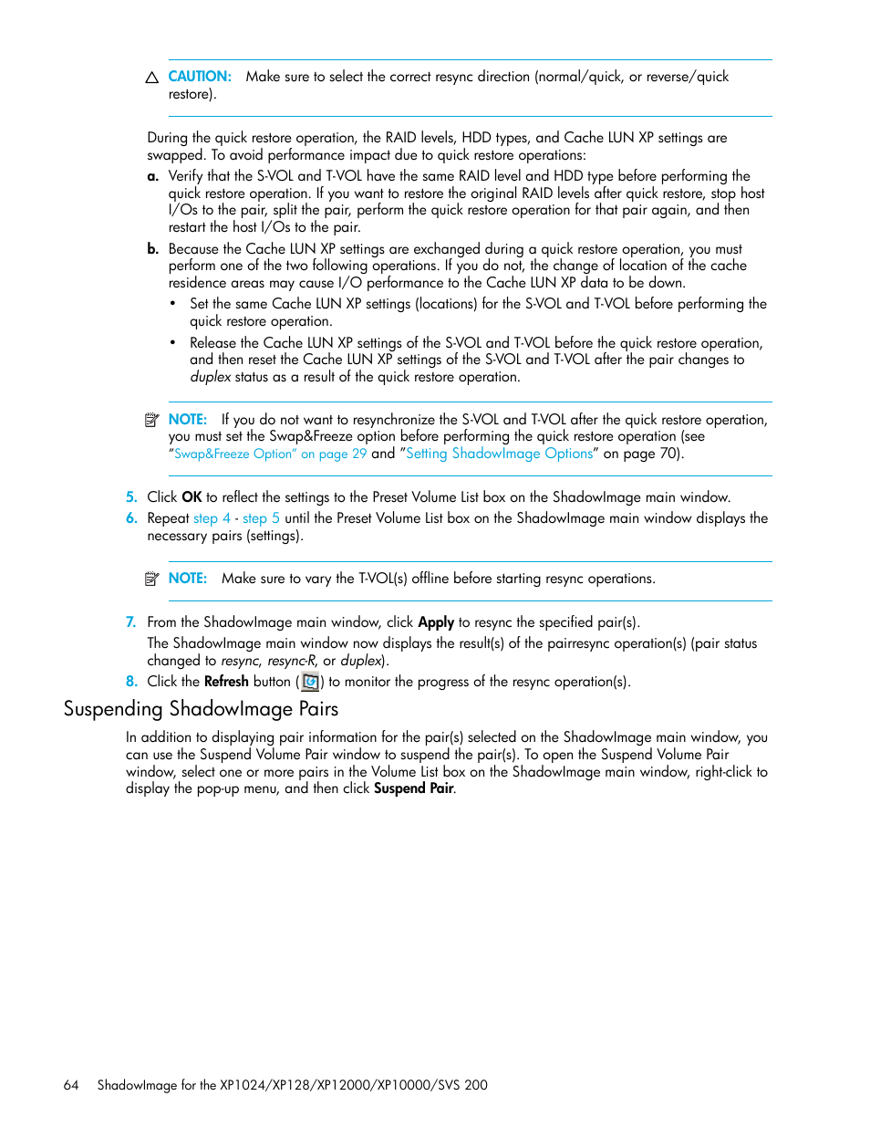 Suspending shadowimage pairs | HP XP Business Copy Software User Manual | Page 64 / 178