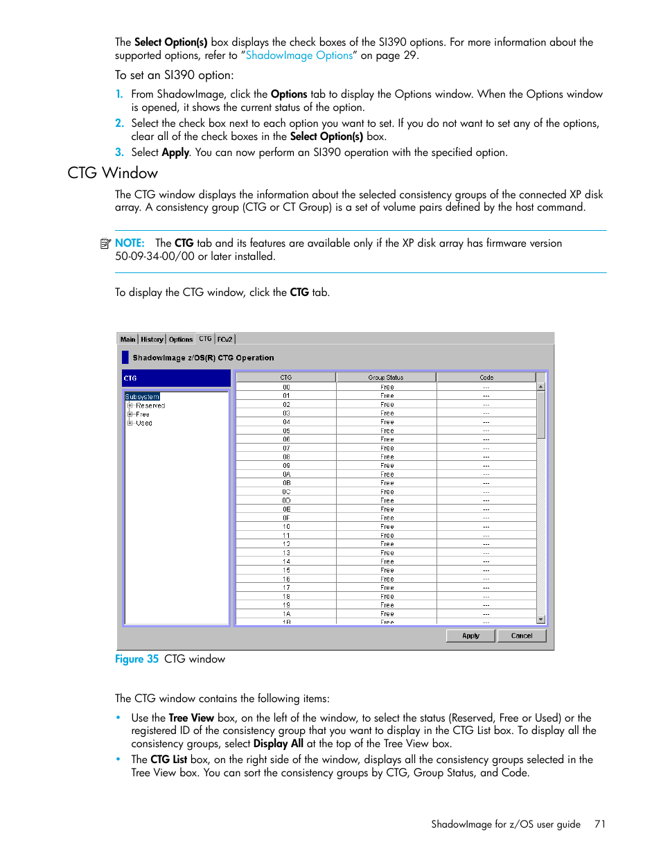 To set an si390 option, Ctg window, Figure 35 ctg window | 35 ctg window | HP XP Business Copy Software User Manual | Page 71 / 178