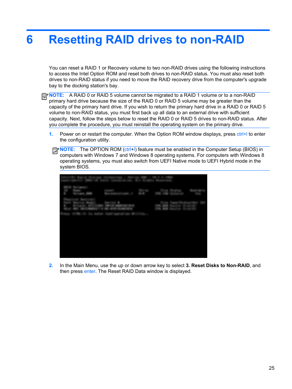 Resetting raid drives to non-raid, 6 resetting raid drives to non-raid, 6resetting raid drives to non-raid | HP EliteBook 2170p Notebook PC User Manual | Page 29 / 33