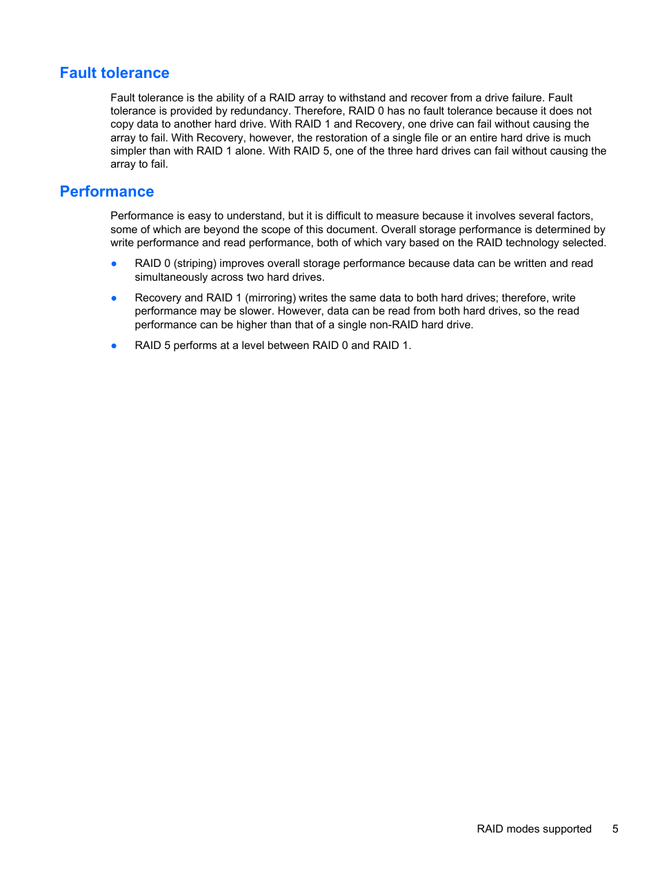 Fault tolerance, Performance | HP EliteBook 2170p Notebook PC User Manual | Page 9 / 33