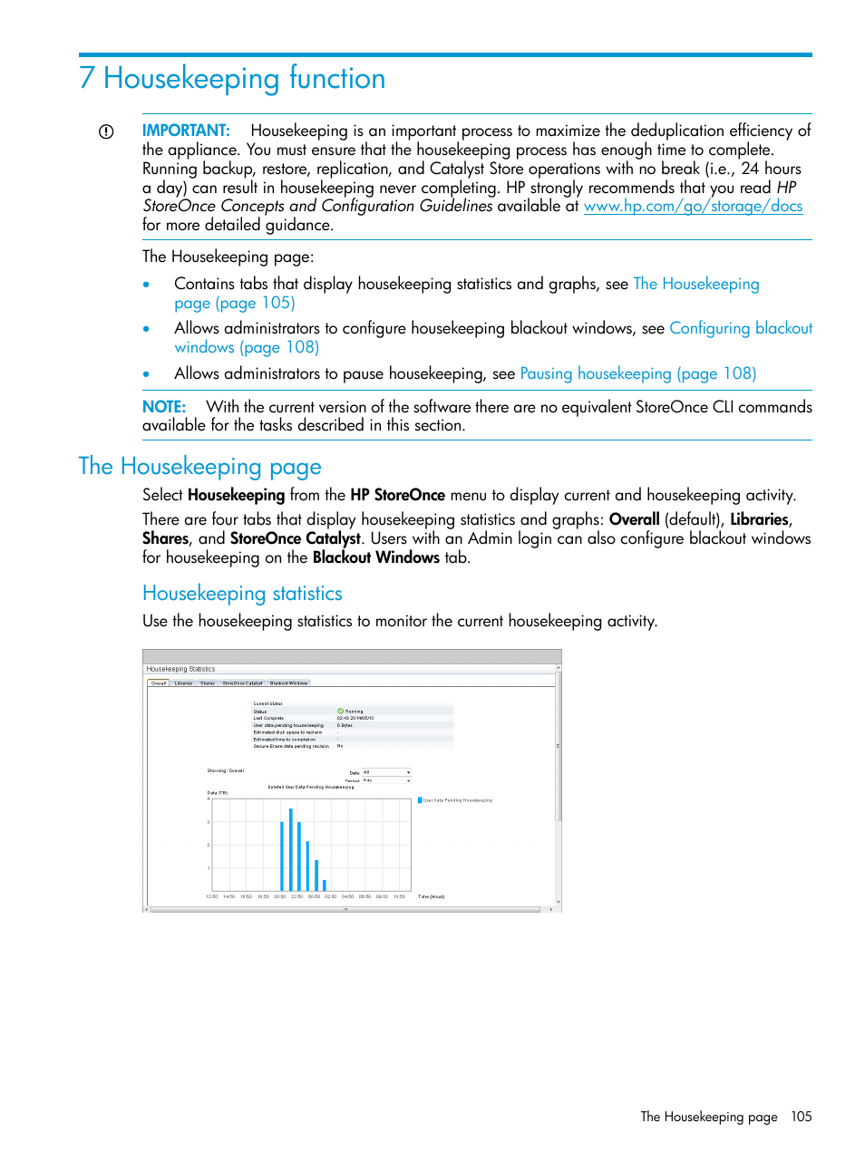 7 housekeeping function, The housekeeping page, Housekeeping statistics | HP StoreOnce Backup User Manual | Page 105 / 156