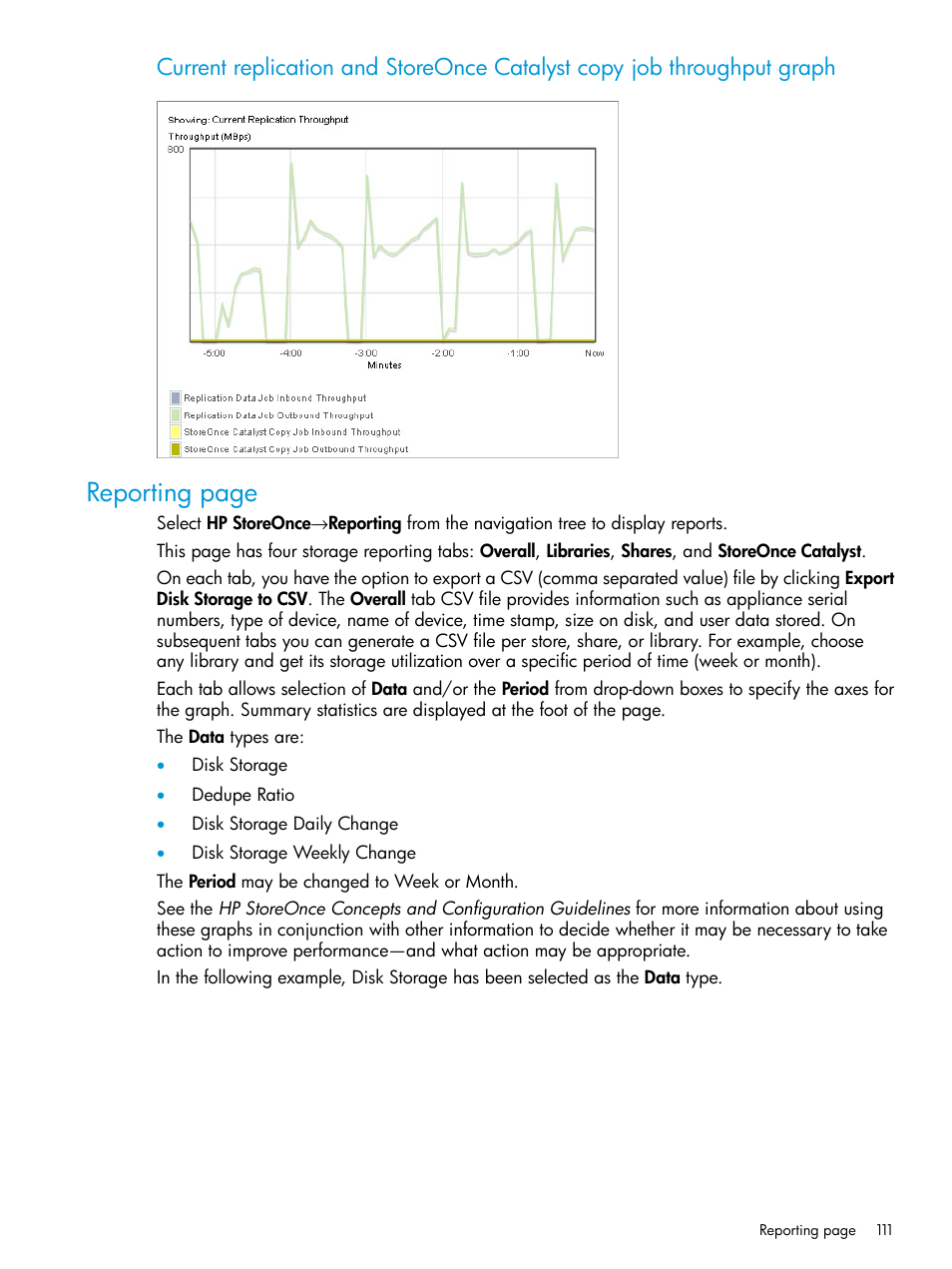 Reporting page | HP StoreOnce Backup User Manual | Page 111 / 156