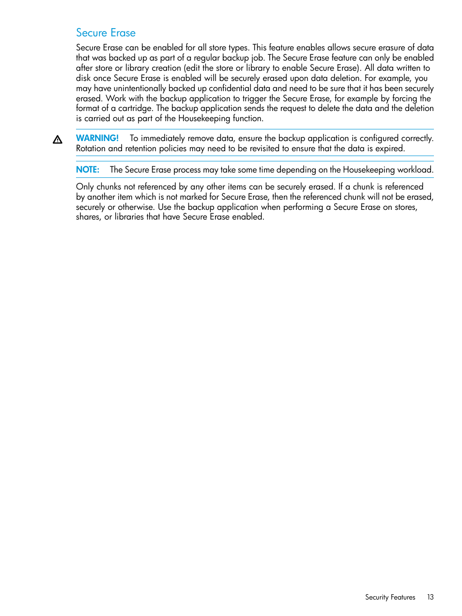 Secure erase | HP StoreOnce Backup User Manual | Page 13 / 156