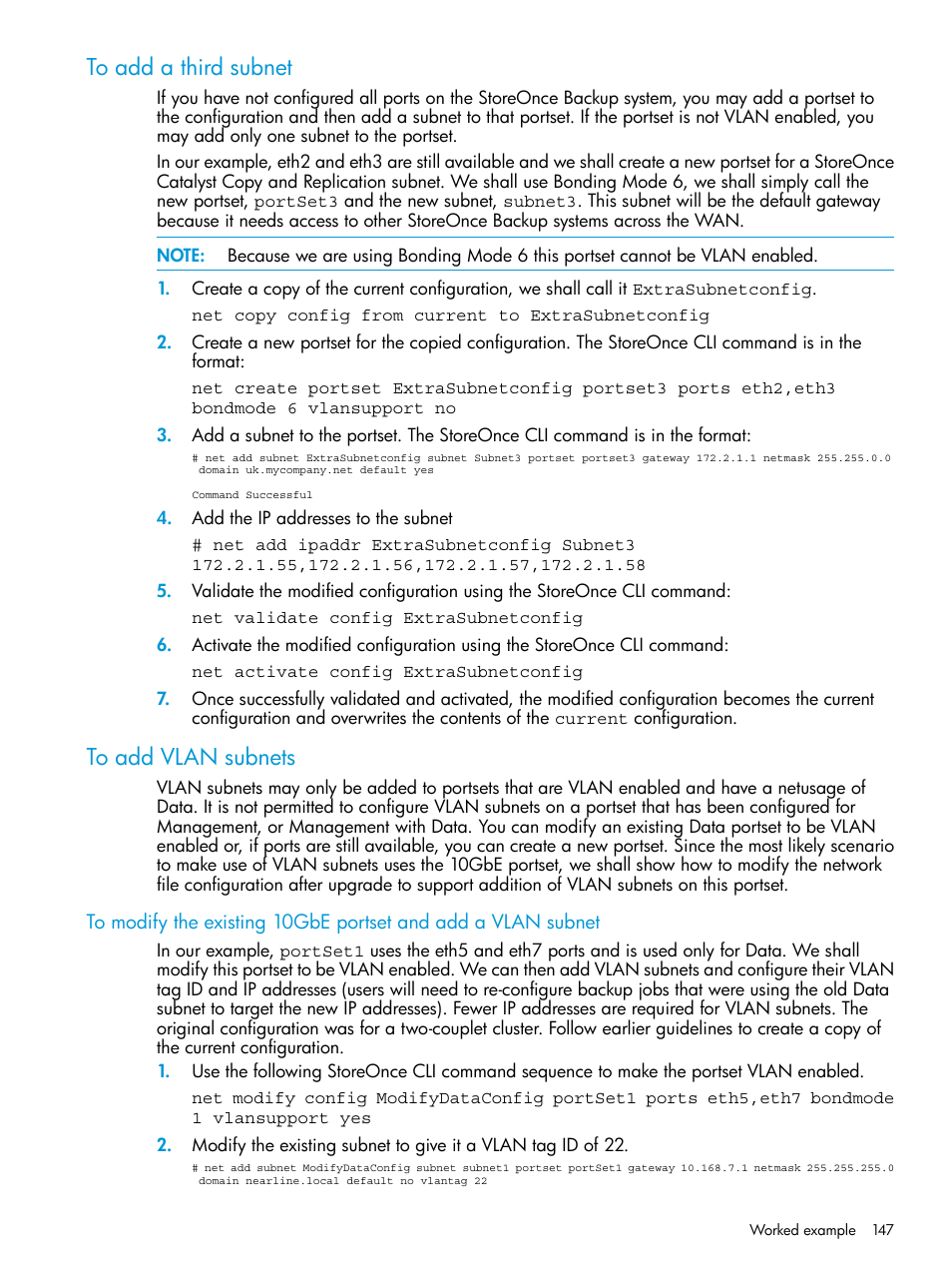 To add a third subnet, To add vlan subnets, To add a third subnet to add vlan subnets | HP StoreOnce Backup User Manual | Page 147 / 156