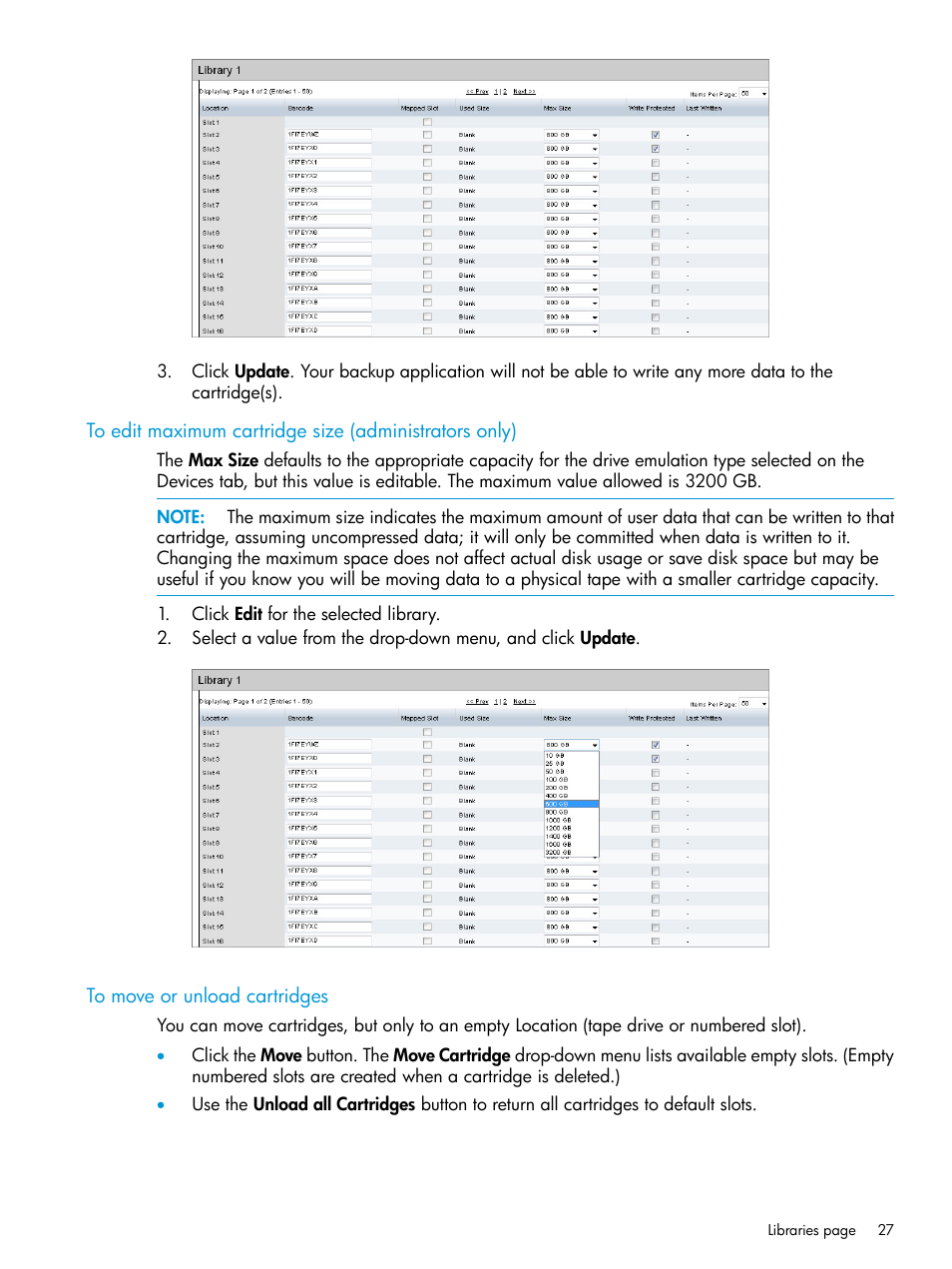 To move or unload cartridges | HP StoreOnce Backup User Manual | Page 27 / 156
