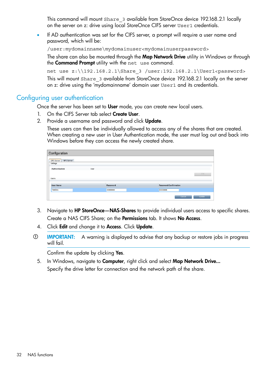 Configuring user authentication, Configuring user | HP StoreOnce Backup User Manual | Page 32 / 156