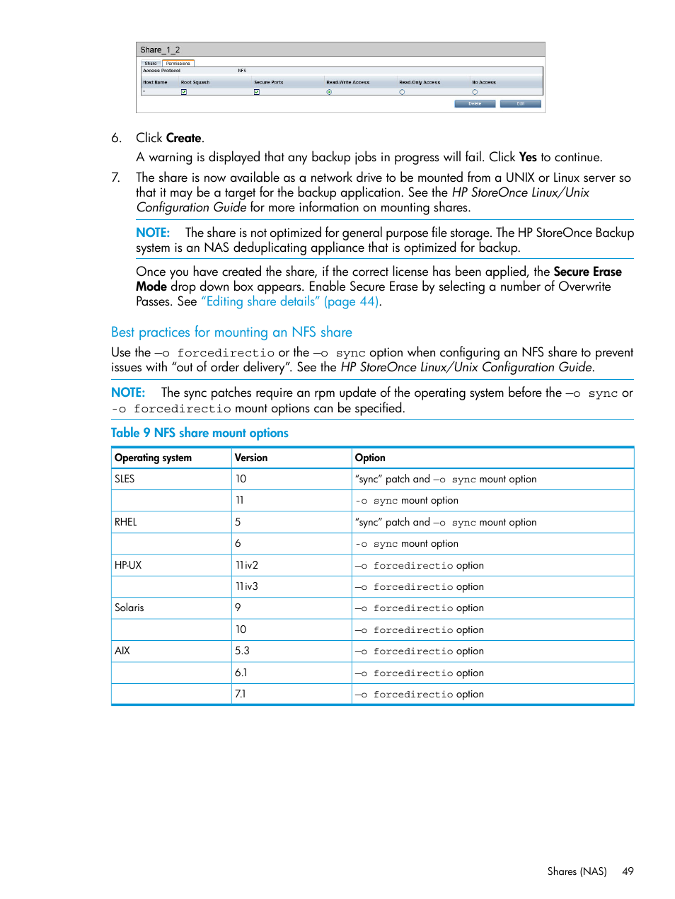 Best practices for mounting an nfs share | HP StoreOnce Backup User Manual | Page 49 / 156