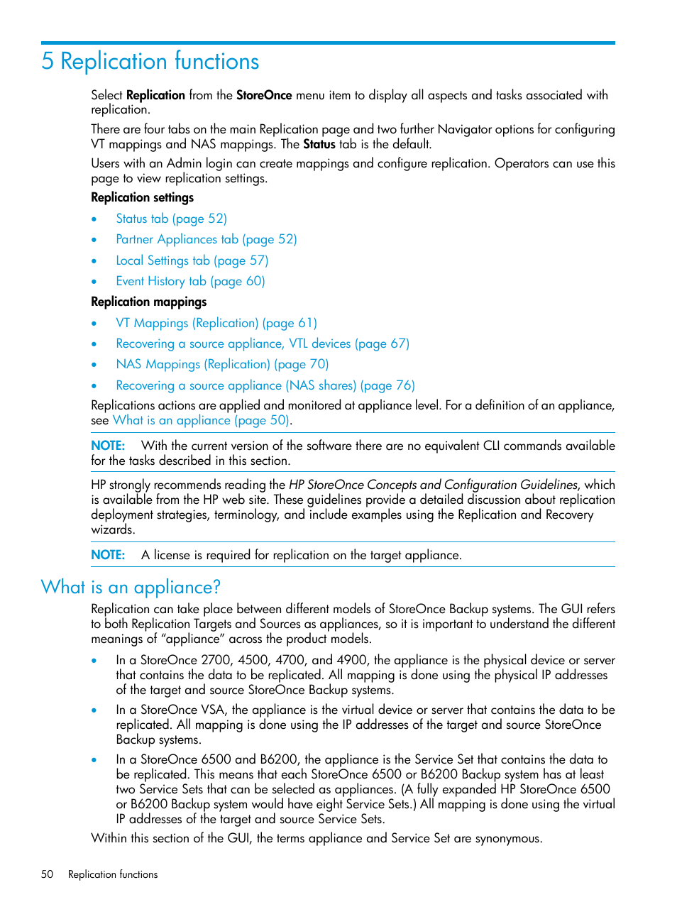 5 replication functions, What is an appliance | HP StoreOnce Backup User Manual | Page 50 / 156