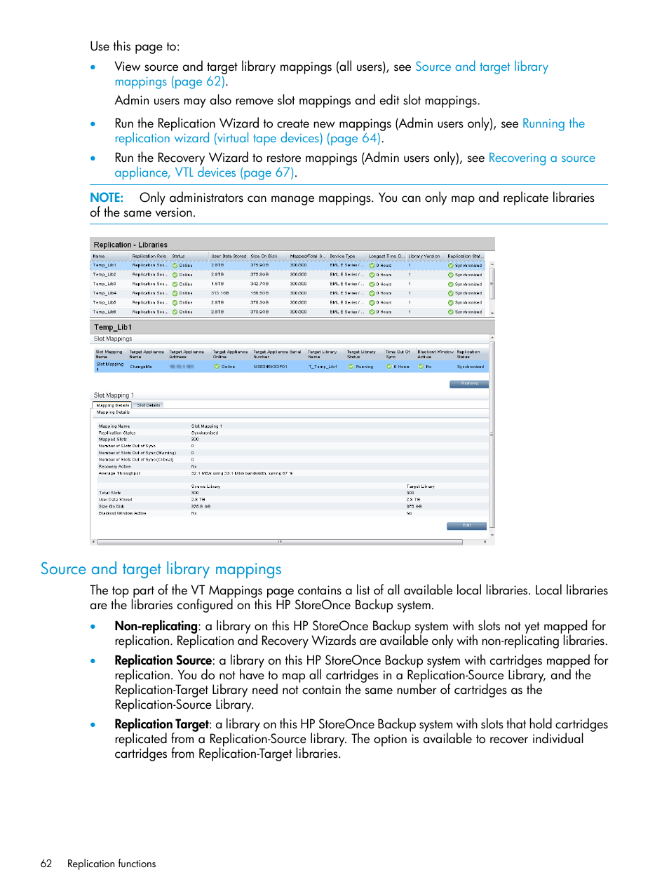 Source and target library mappings | HP StoreOnce Backup User Manual | Page 62 / 156