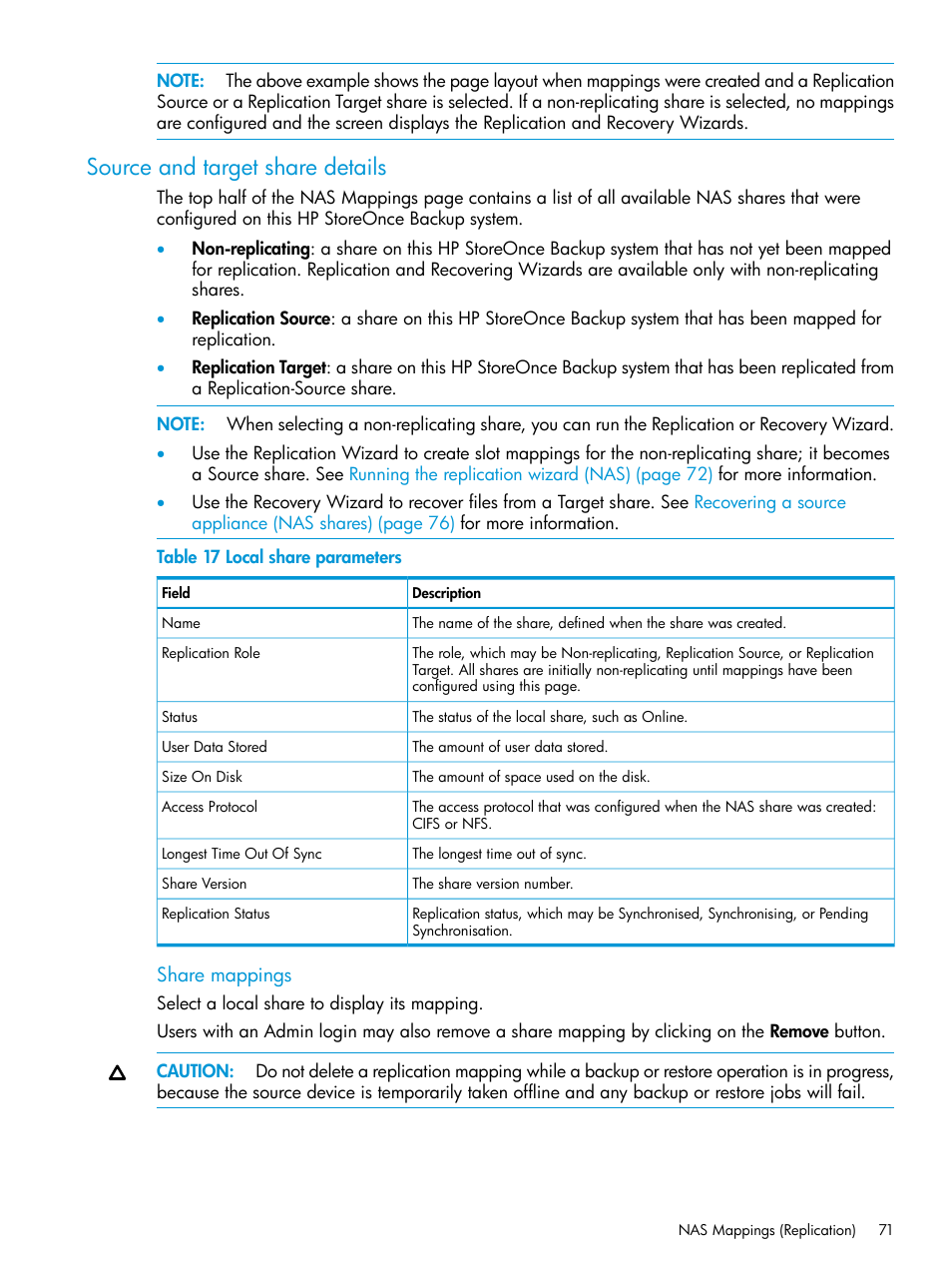 Source and target share details, Source and target share | HP StoreOnce Backup User Manual | Page 71 / 156