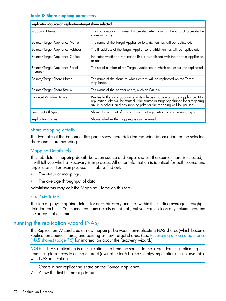 Running the replication wizard (nas), Running | HP StoreOnce Backup User Manual | Page 72 / 156