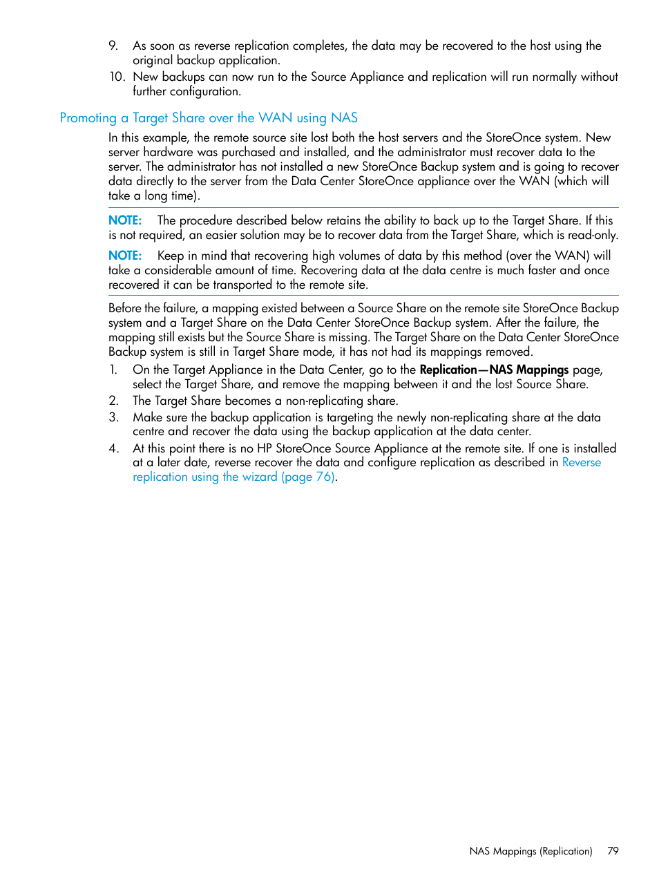 Promoting a target share over the wan using nas | HP StoreOnce Backup User Manual | Page 79 / 156