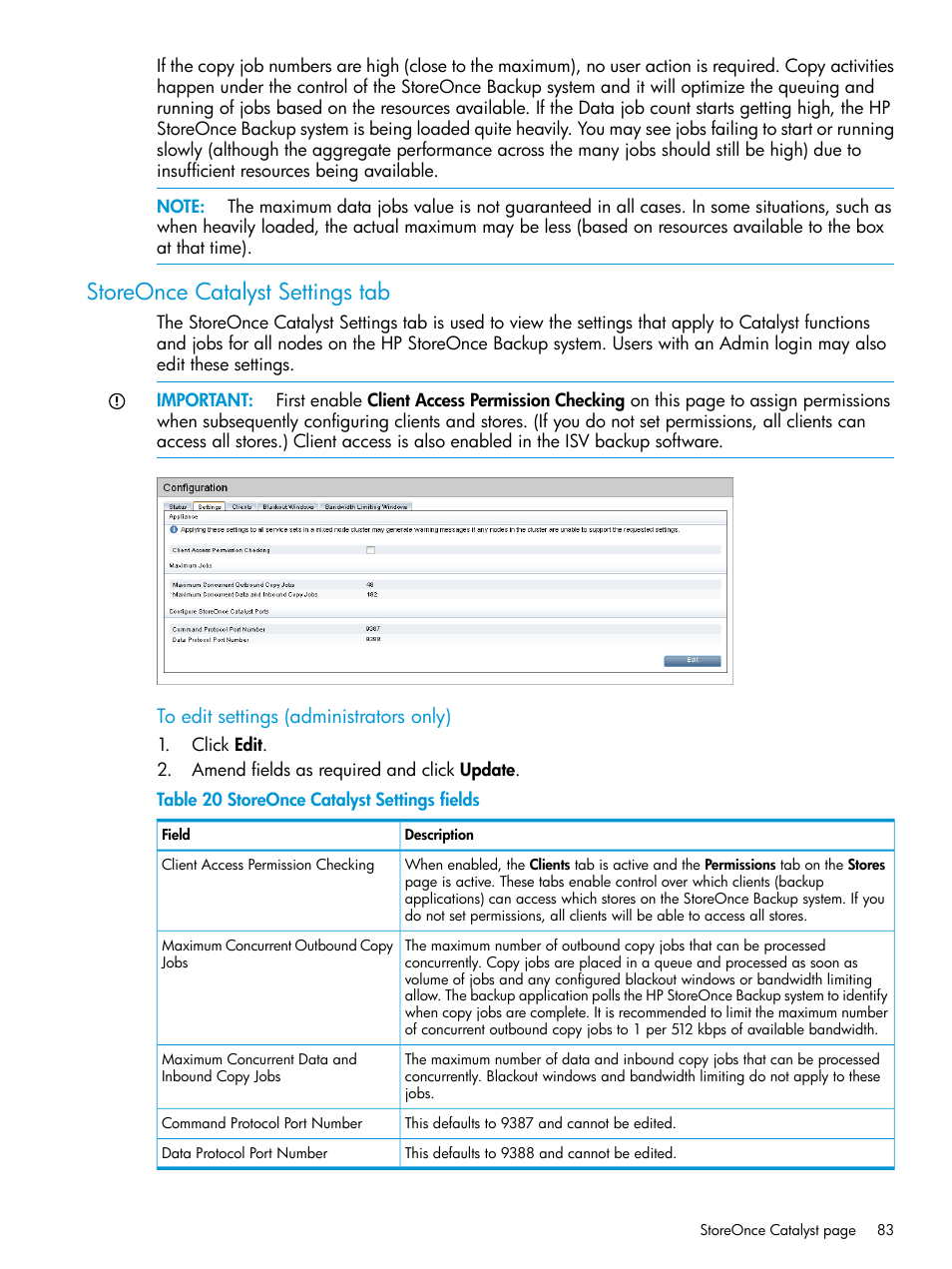 Storeonce catalyst settings tab | HP StoreOnce Backup User Manual | Page 83 / 156