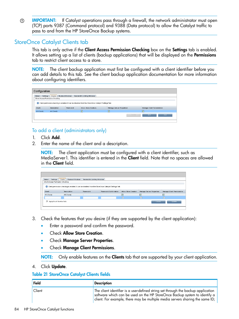 Storeonce catalyst clients tab | HP StoreOnce Backup User Manual | Page 84 / 156