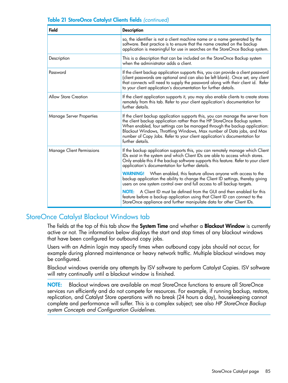 Storeonce catalyst blackout windows tab | HP StoreOnce Backup User Manual | Page 85 / 156