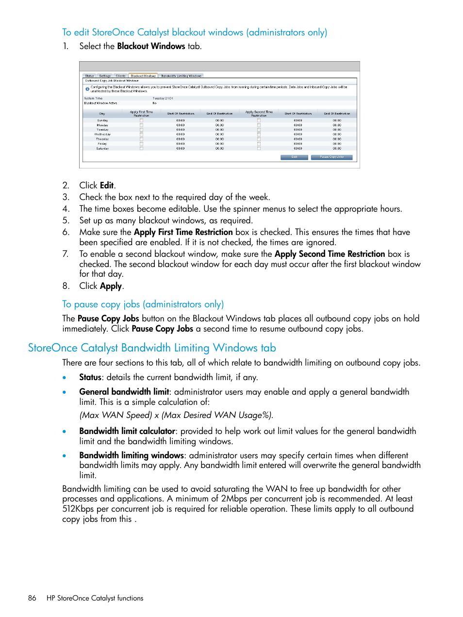 Storeonce catalyst bandwidth limiting windows tab | HP StoreOnce Backup User Manual | Page 86 / 156