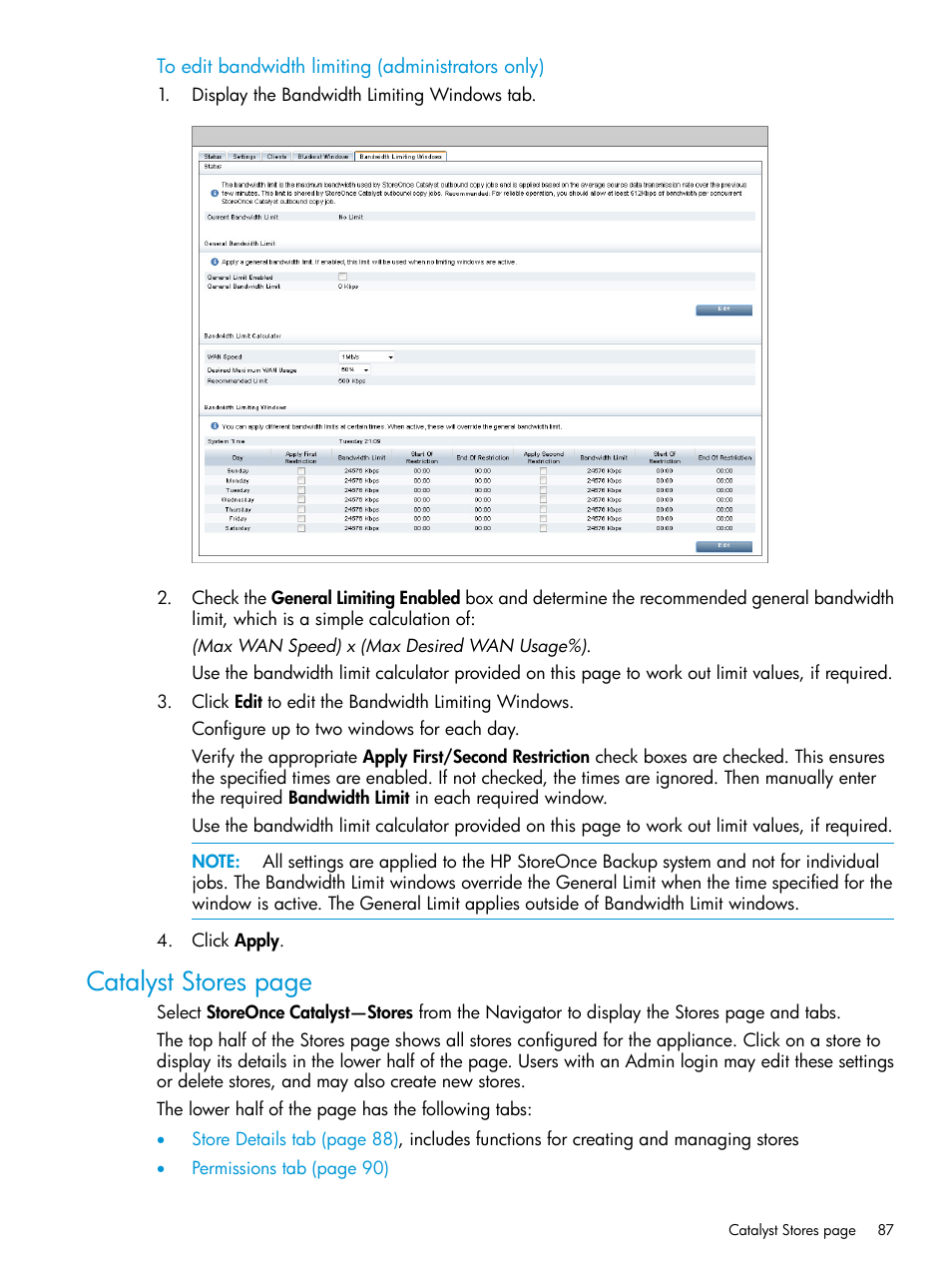 Catalyst stores page | HP StoreOnce Backup User Manual | Page 87 / 156